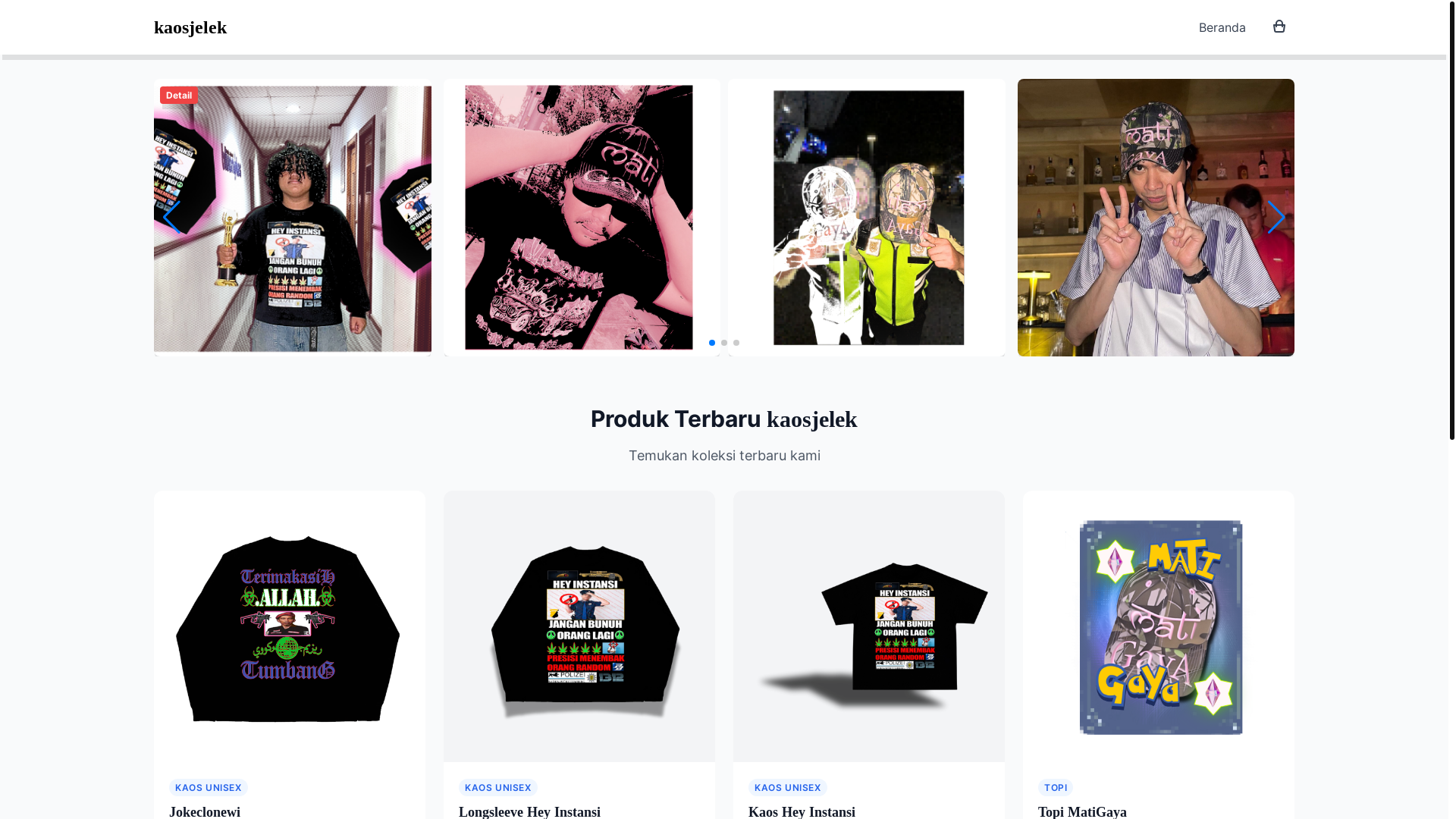 website screenshot of https://kaosjelek.my.id/