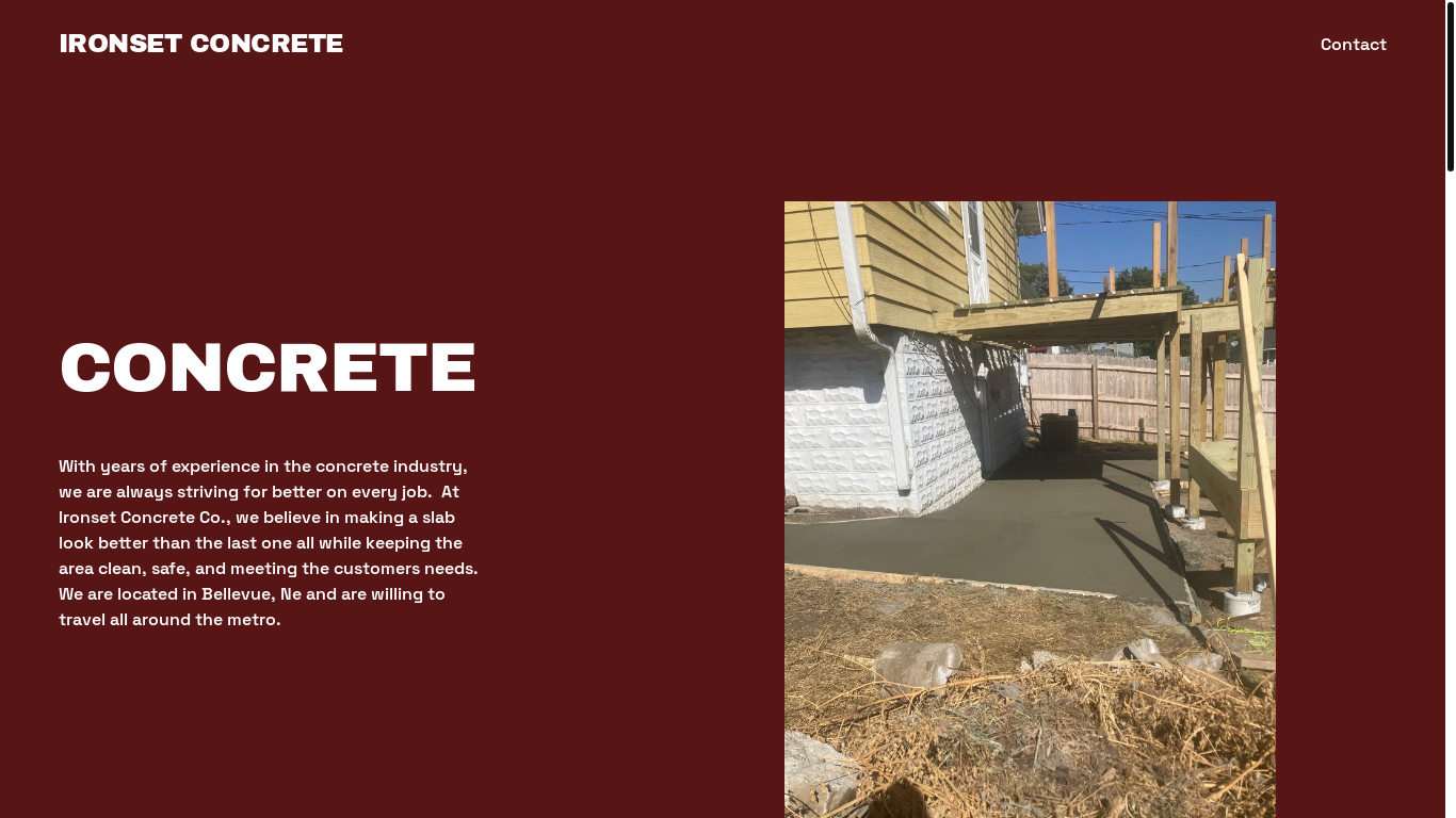 website screenshot of https://ironsetconcrete.net/