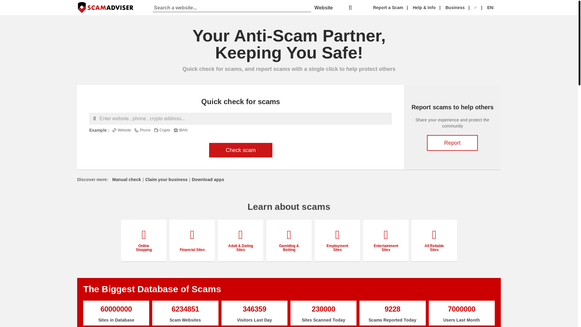 website screenshot of https://www.scamadvisor.com/