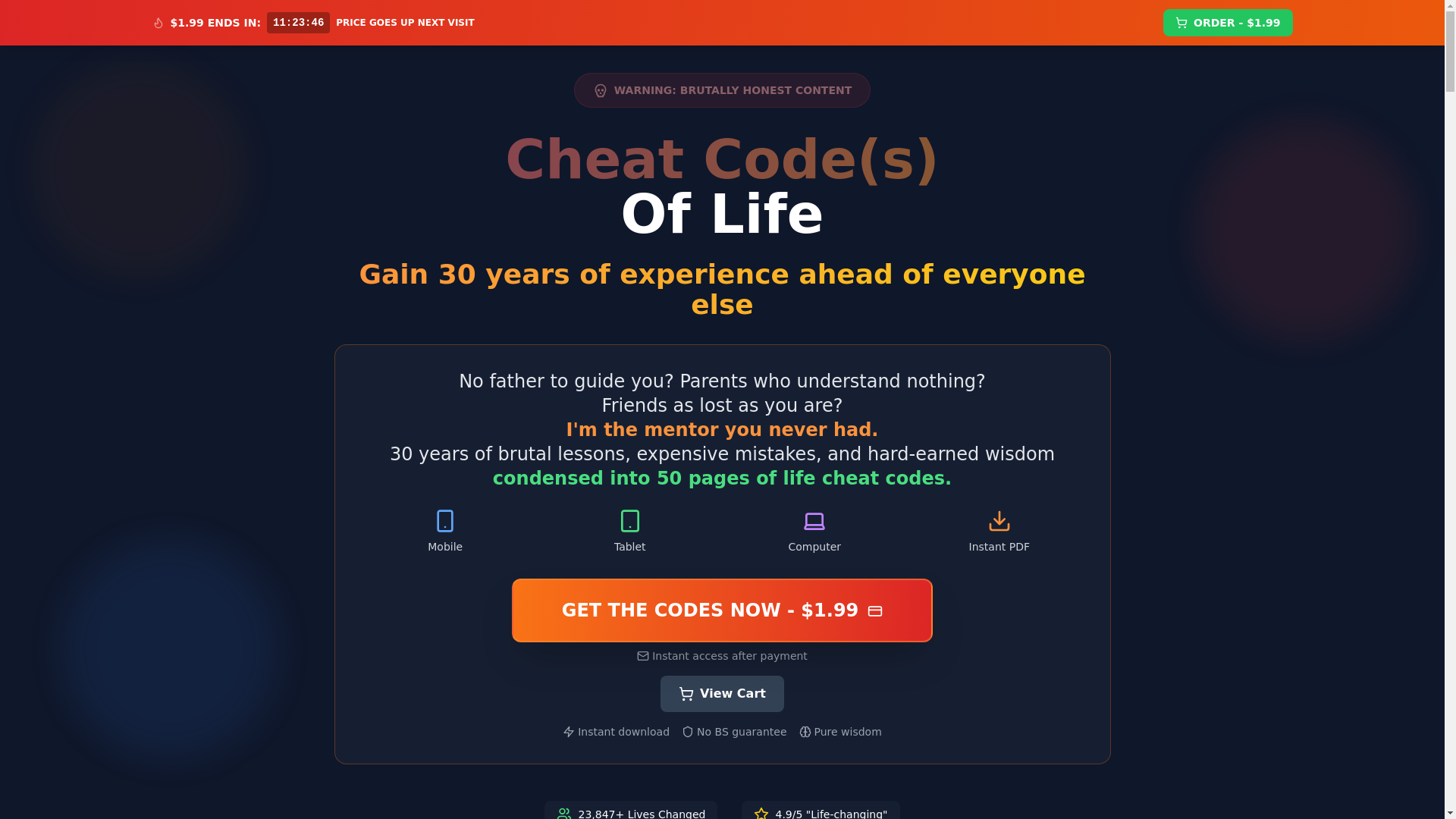 website screenshot of https://cheatcodesof.life/