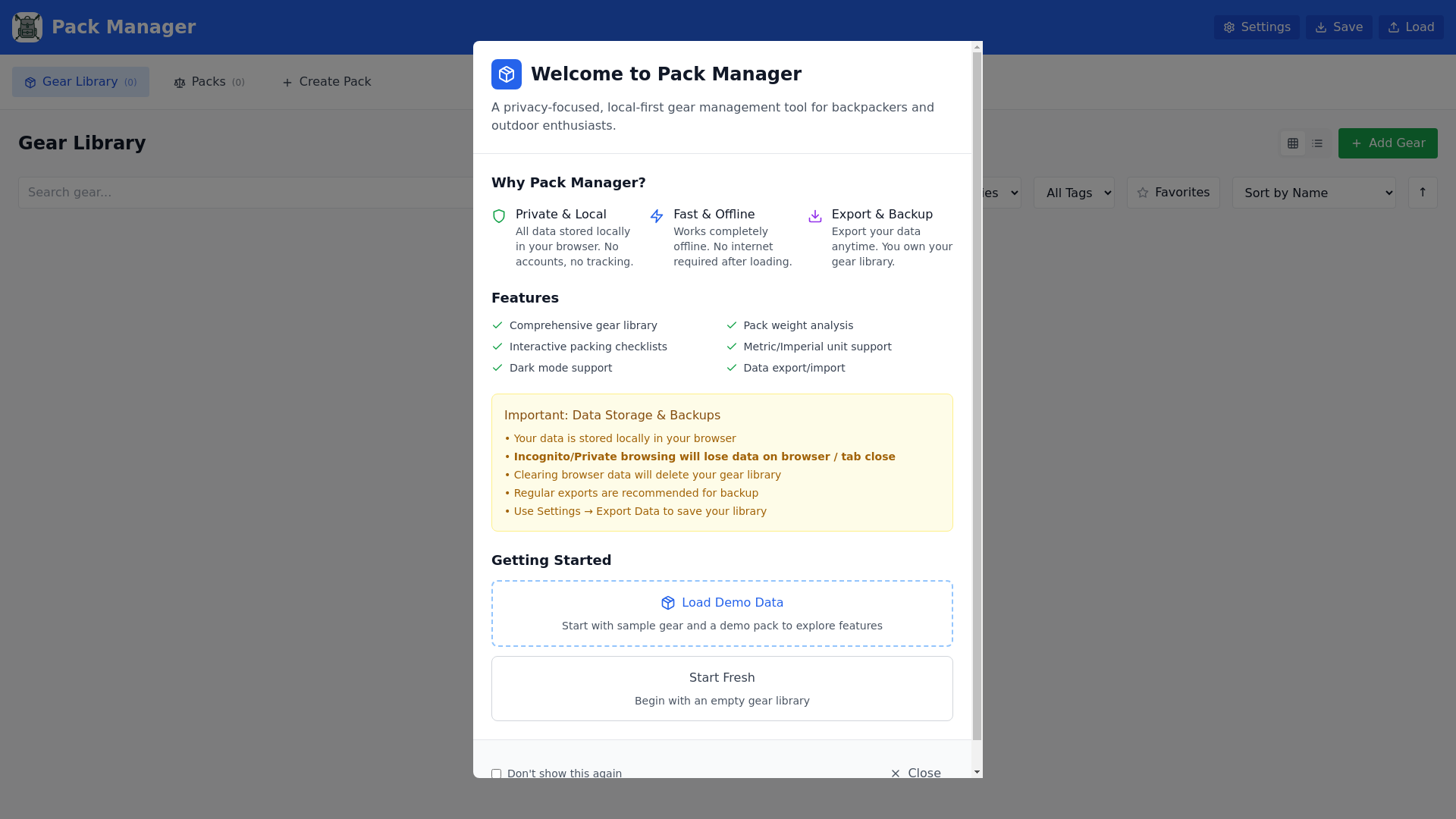 website screenshot of https://packmanager.pages.dev/