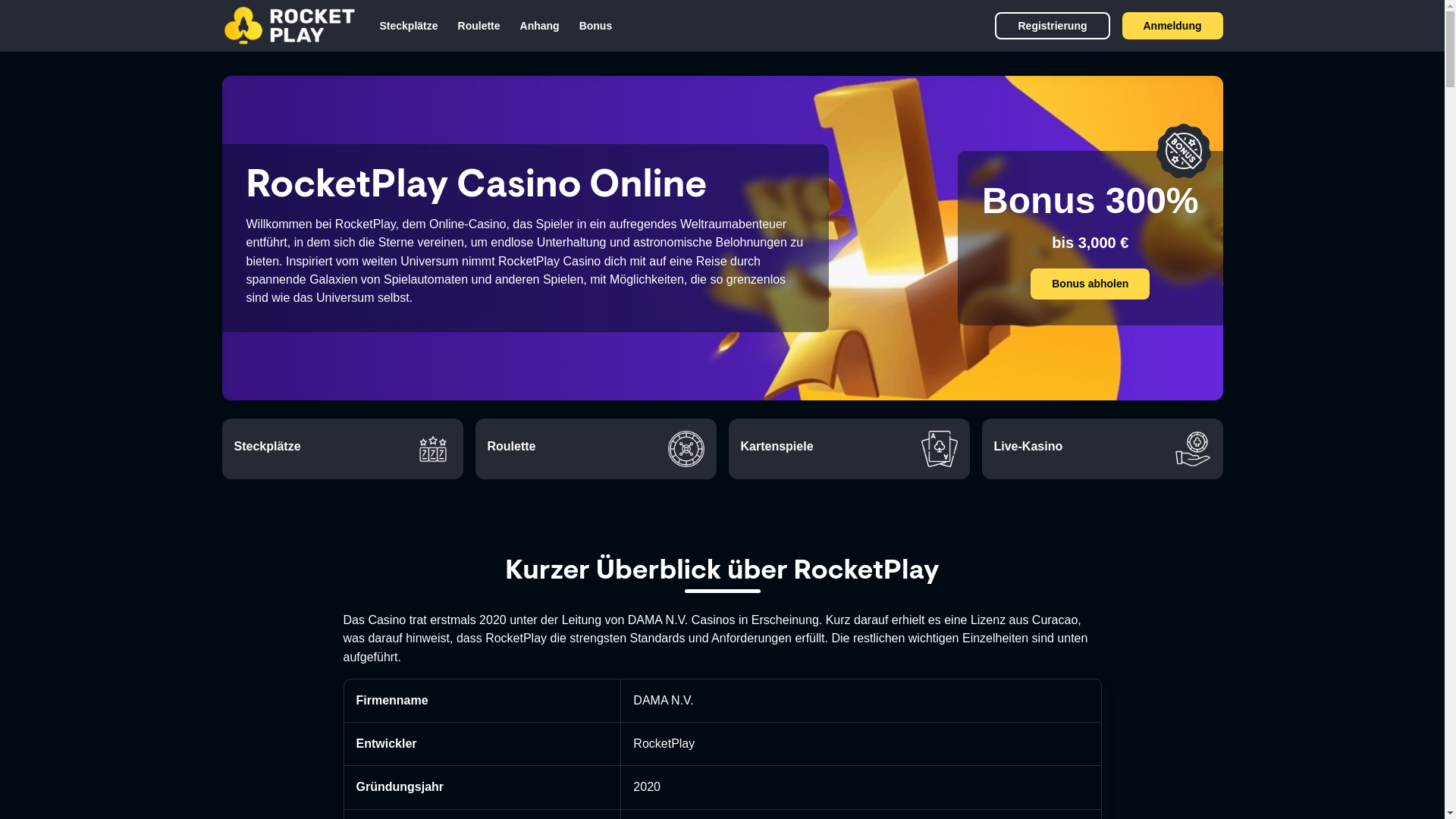 website screenshot of https://rocketplay-de.de/