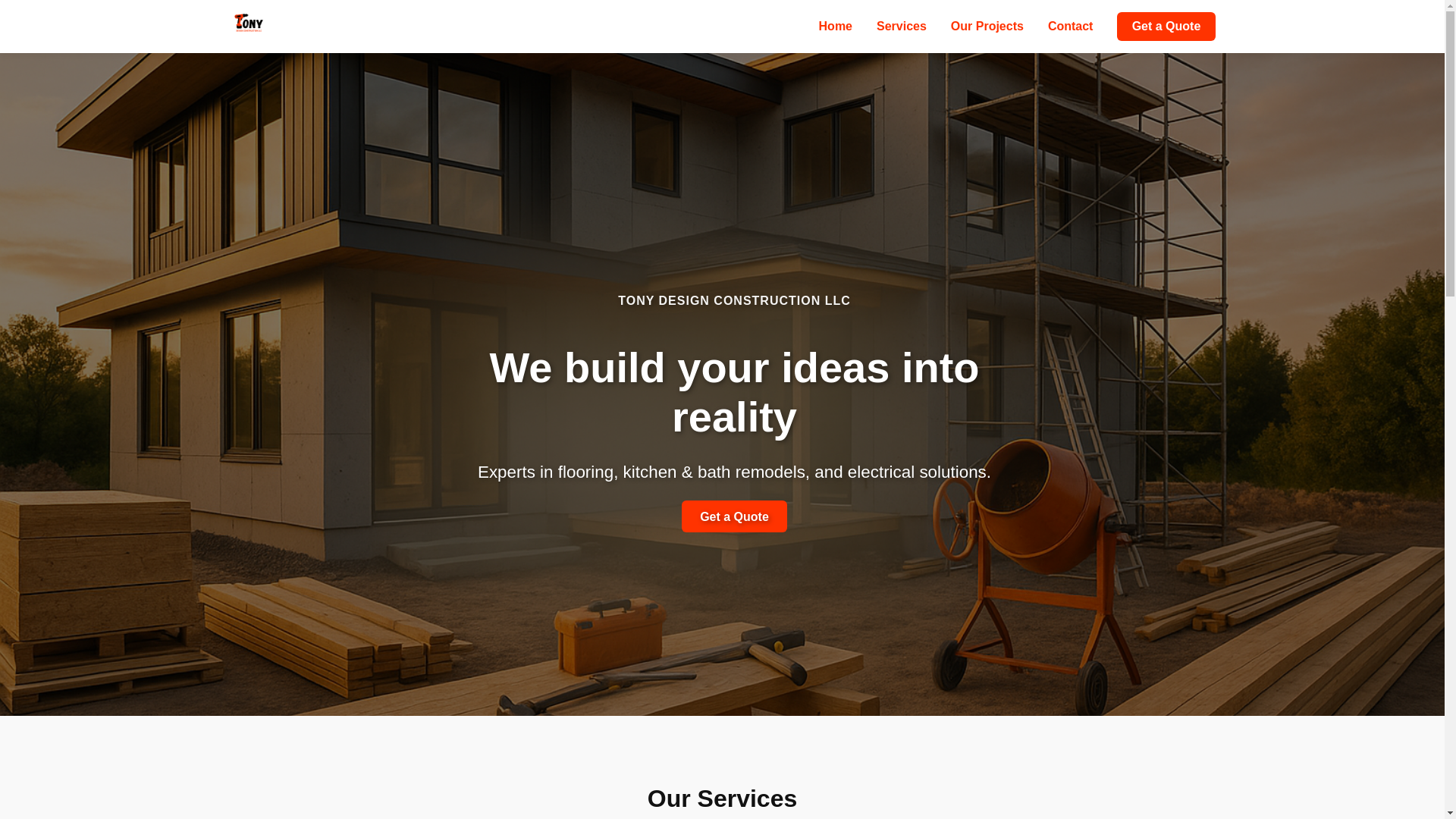 website screenshot of https://tonydesignconstruction.com/