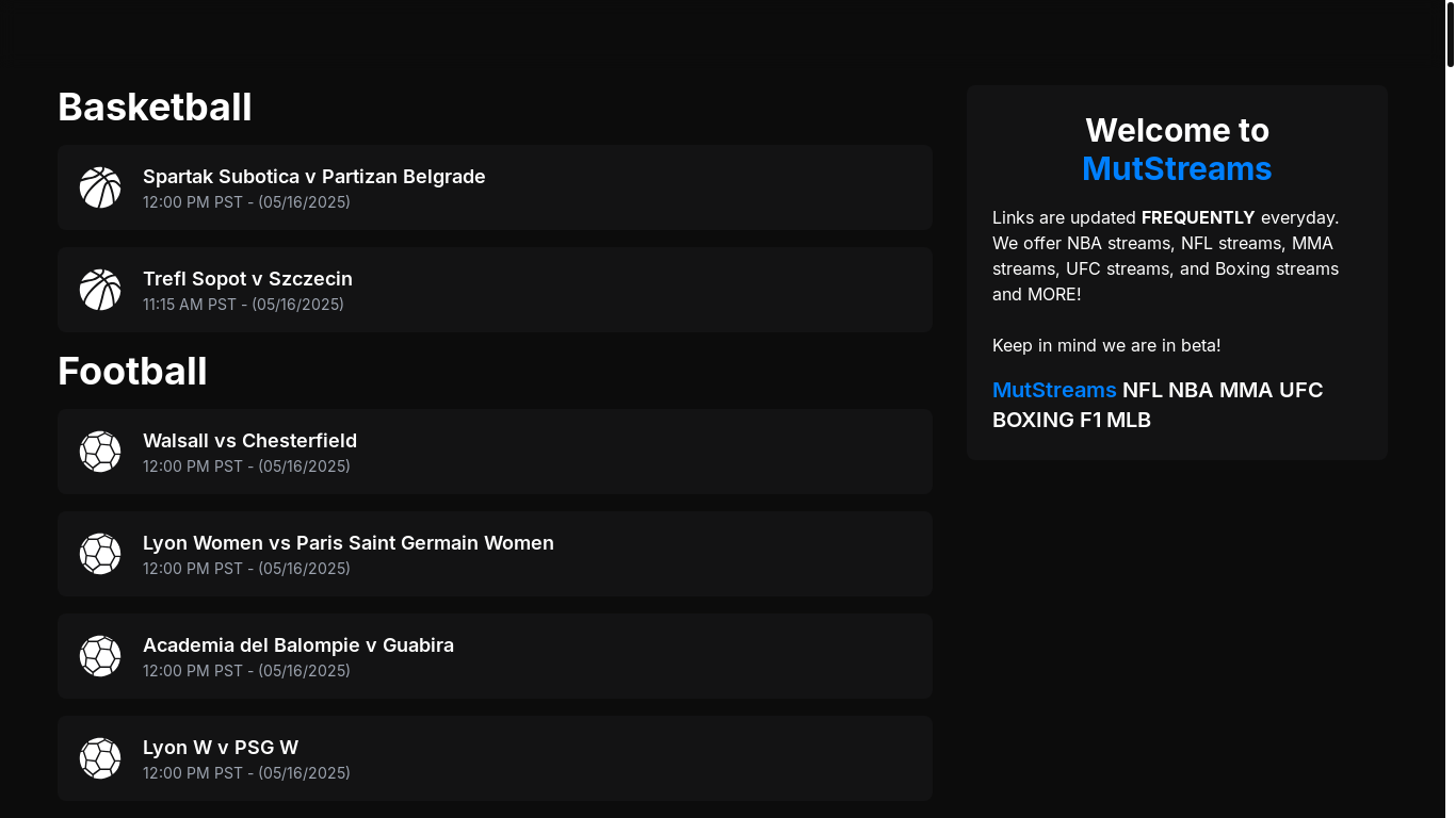 website screenshot of https://mutstreams.com/