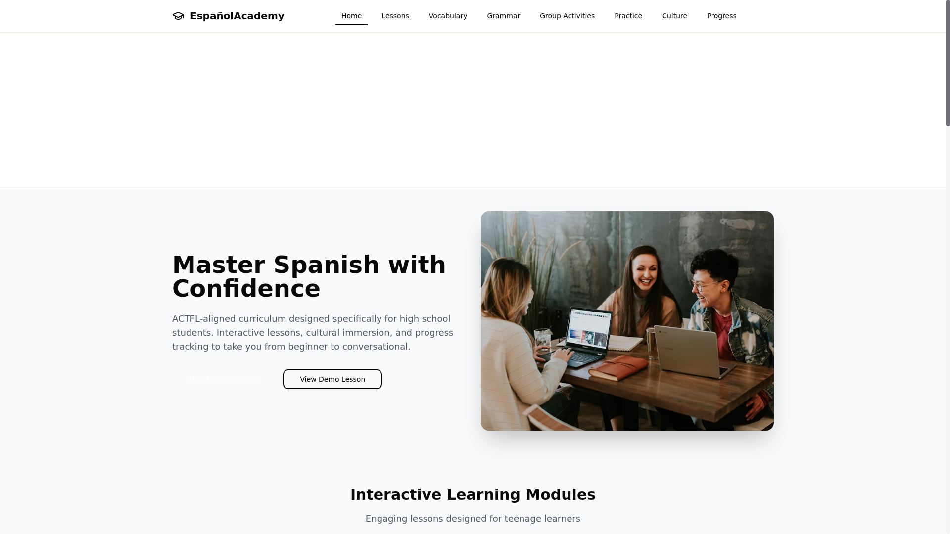 website screenshot of https://spanishlearninghub.net/