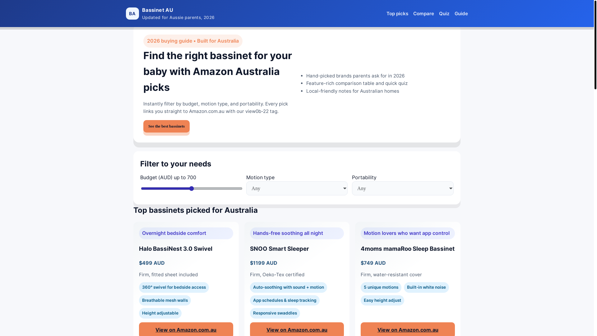 website screenshot of https://bassinet.au/