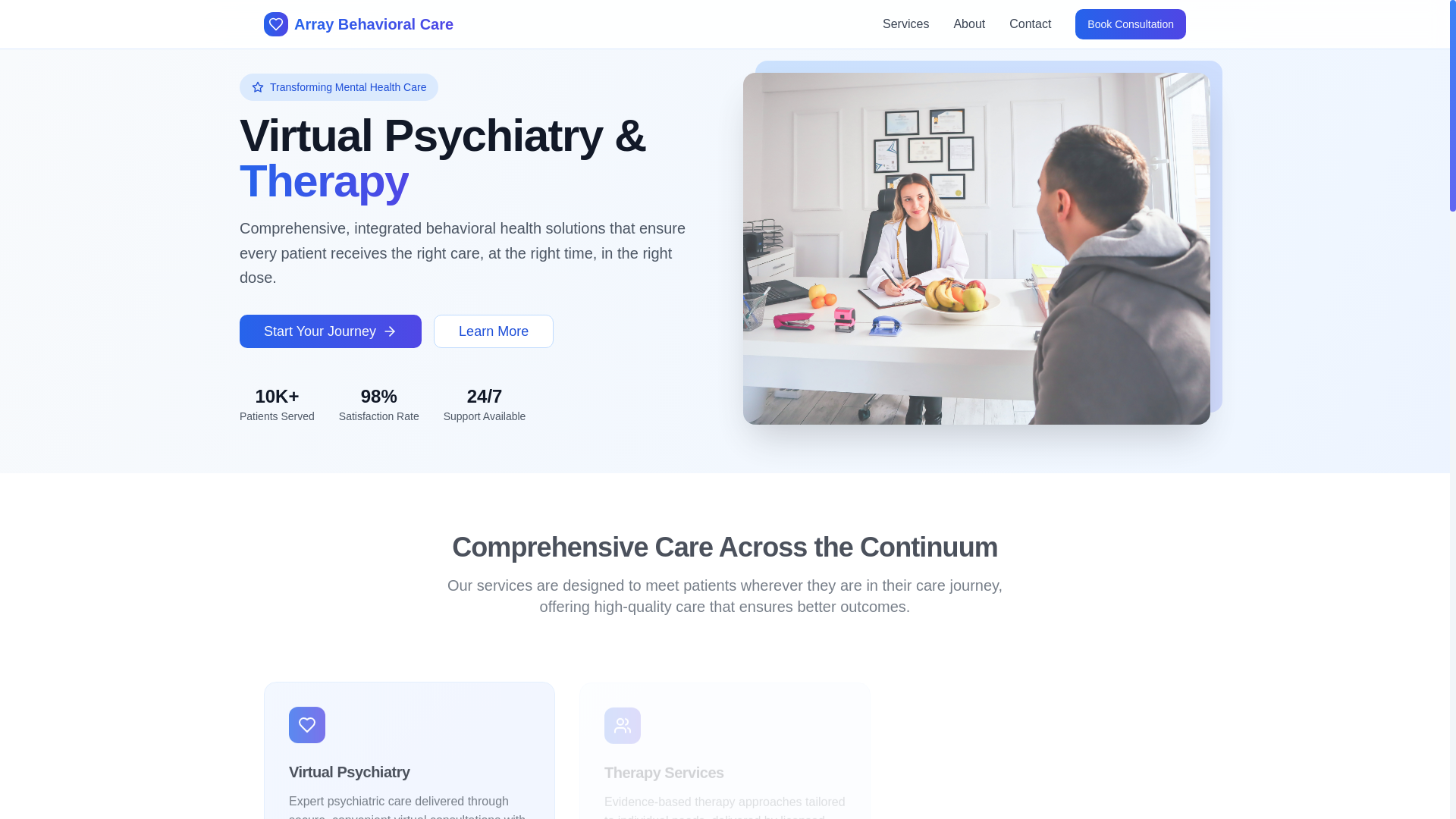 website screenshot of https://arrayhealthinc.com/