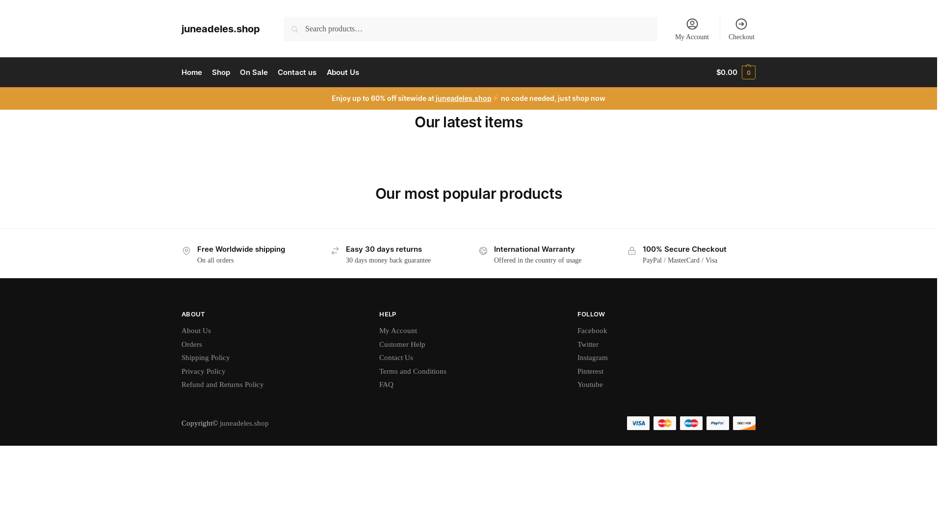 website screenshot of https://juneadeles.shop/