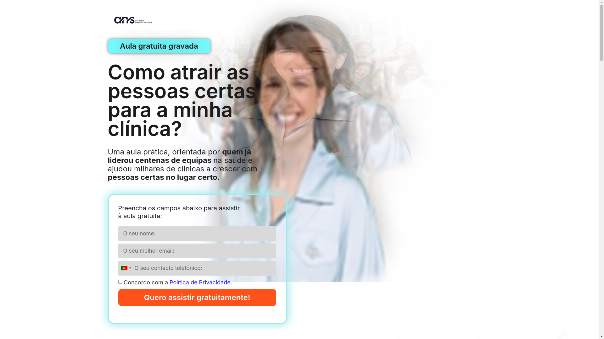 website screenshot of https://academianegociosdesaude.pt/lp/aula-gratuita/