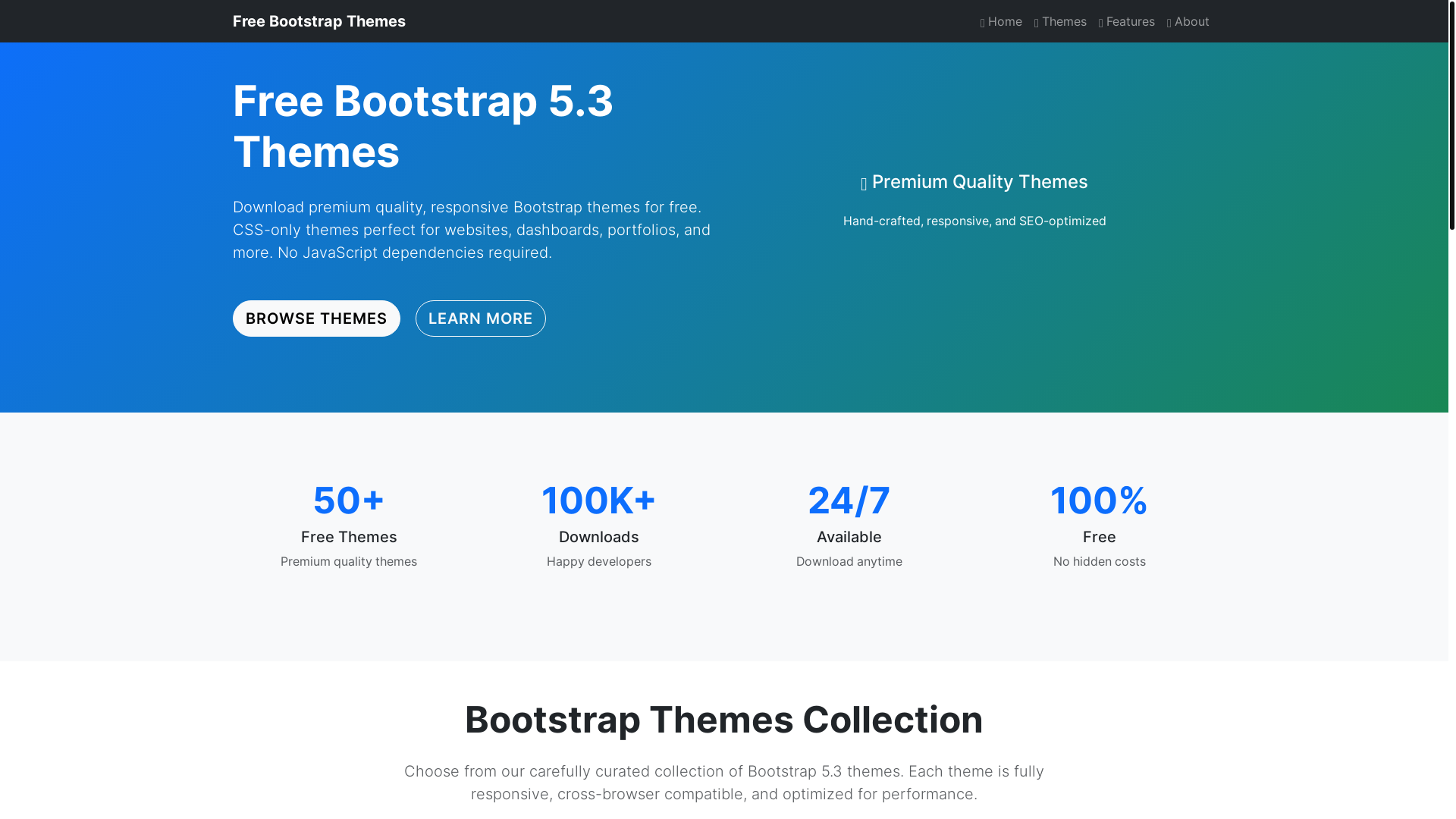 website screenshot of https://freebootstrapthemes.com/