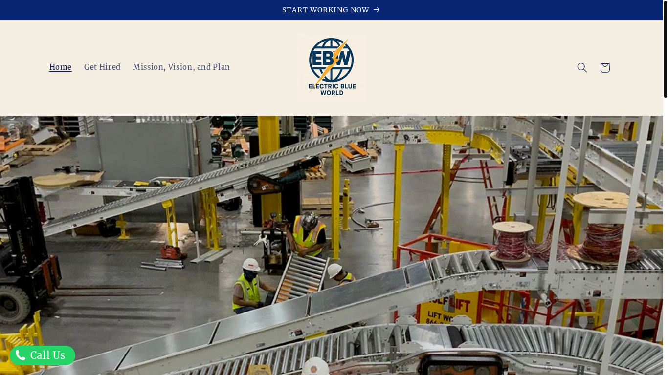website screenshot of https://electricblueworld.com/