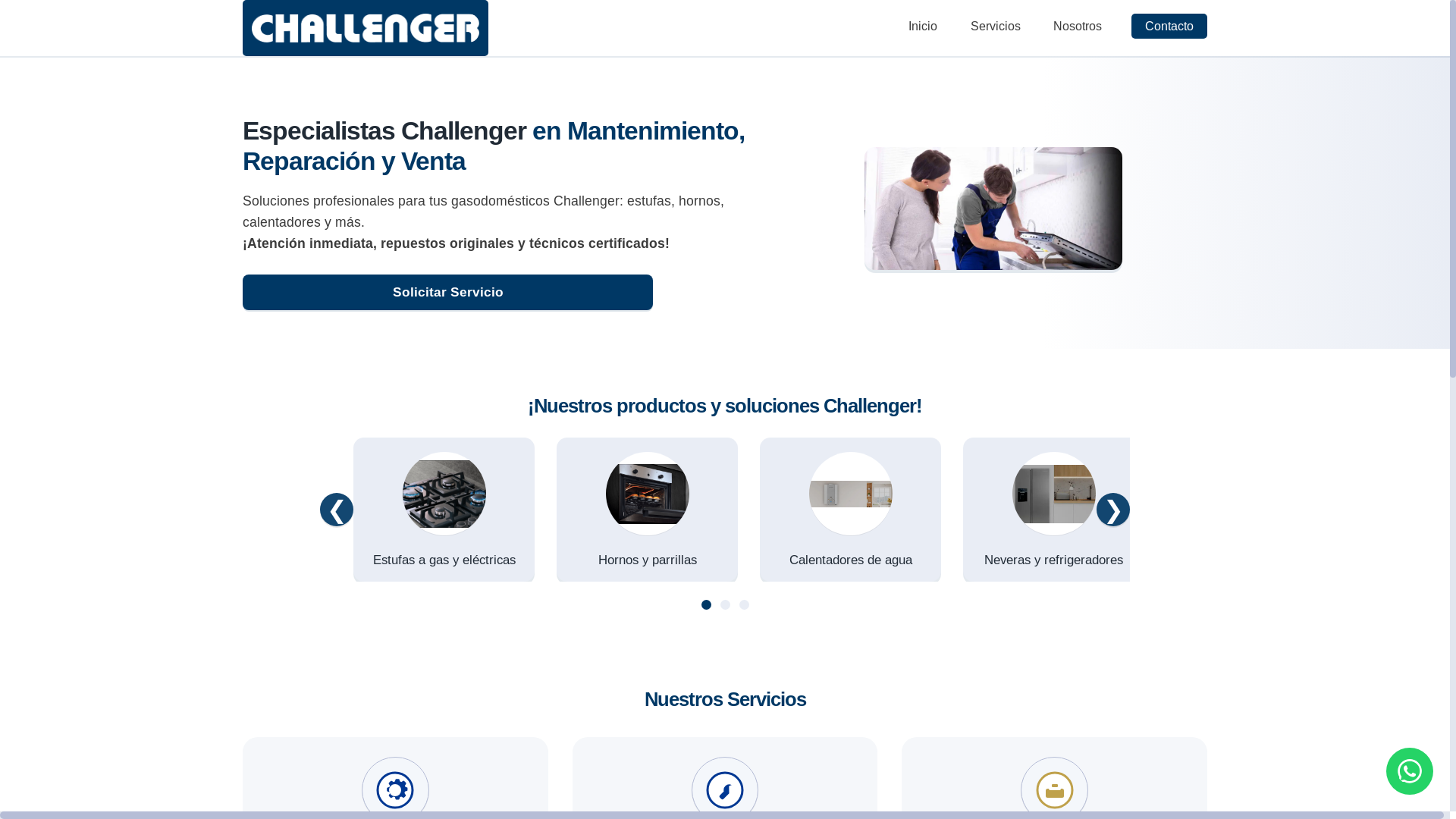 website screenshot of https://serviciotecnicoschallenger.com/