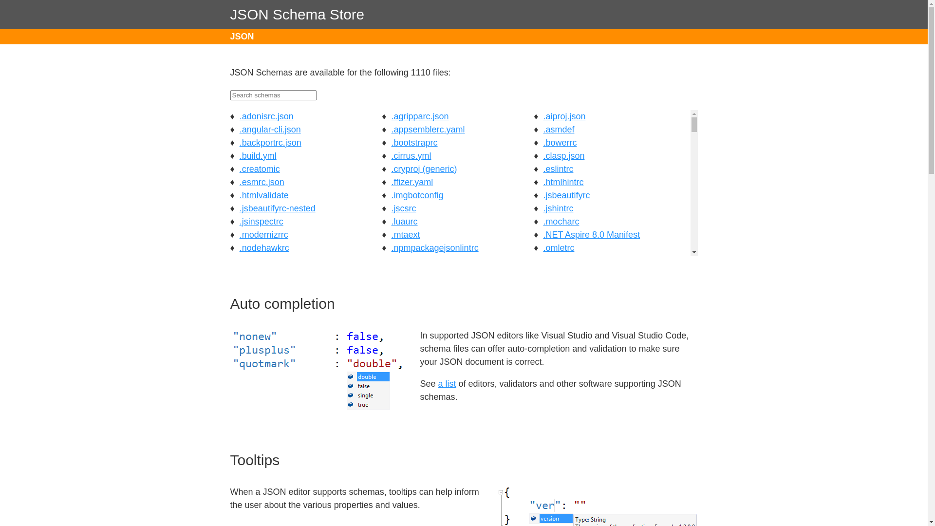 website screenshot of https://schemastore.org