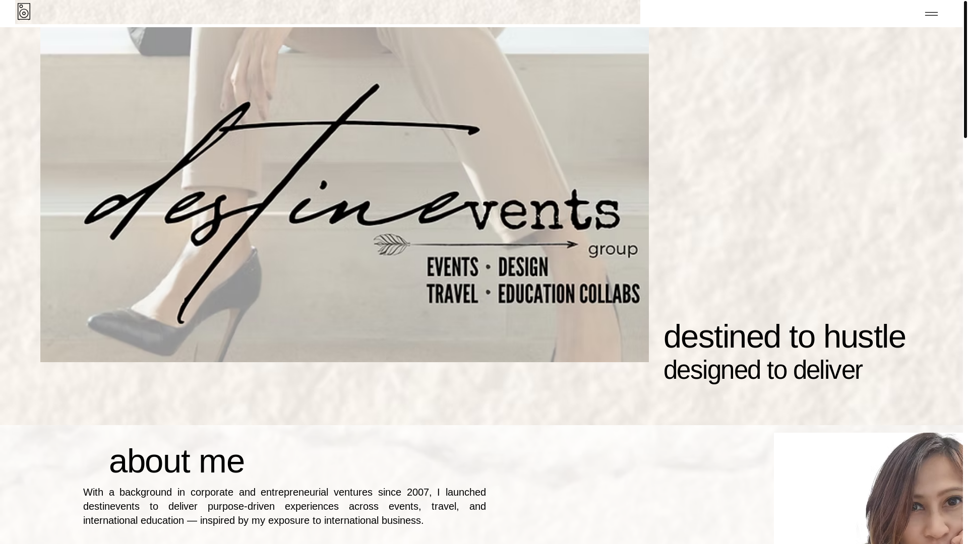 website screenshot of https://destinevents.biz/