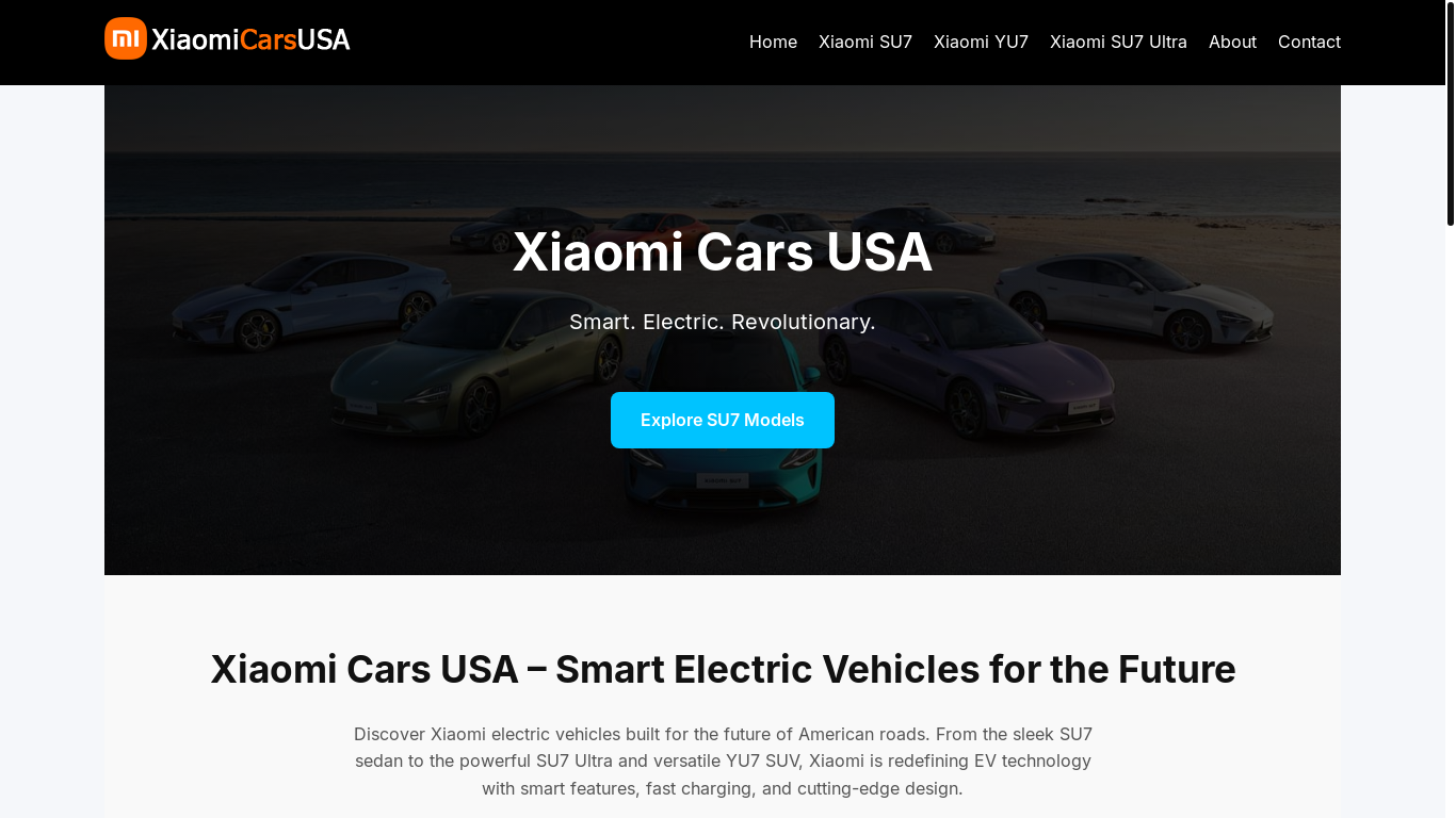 website screenshot of https://xiaomicarsusa.com/