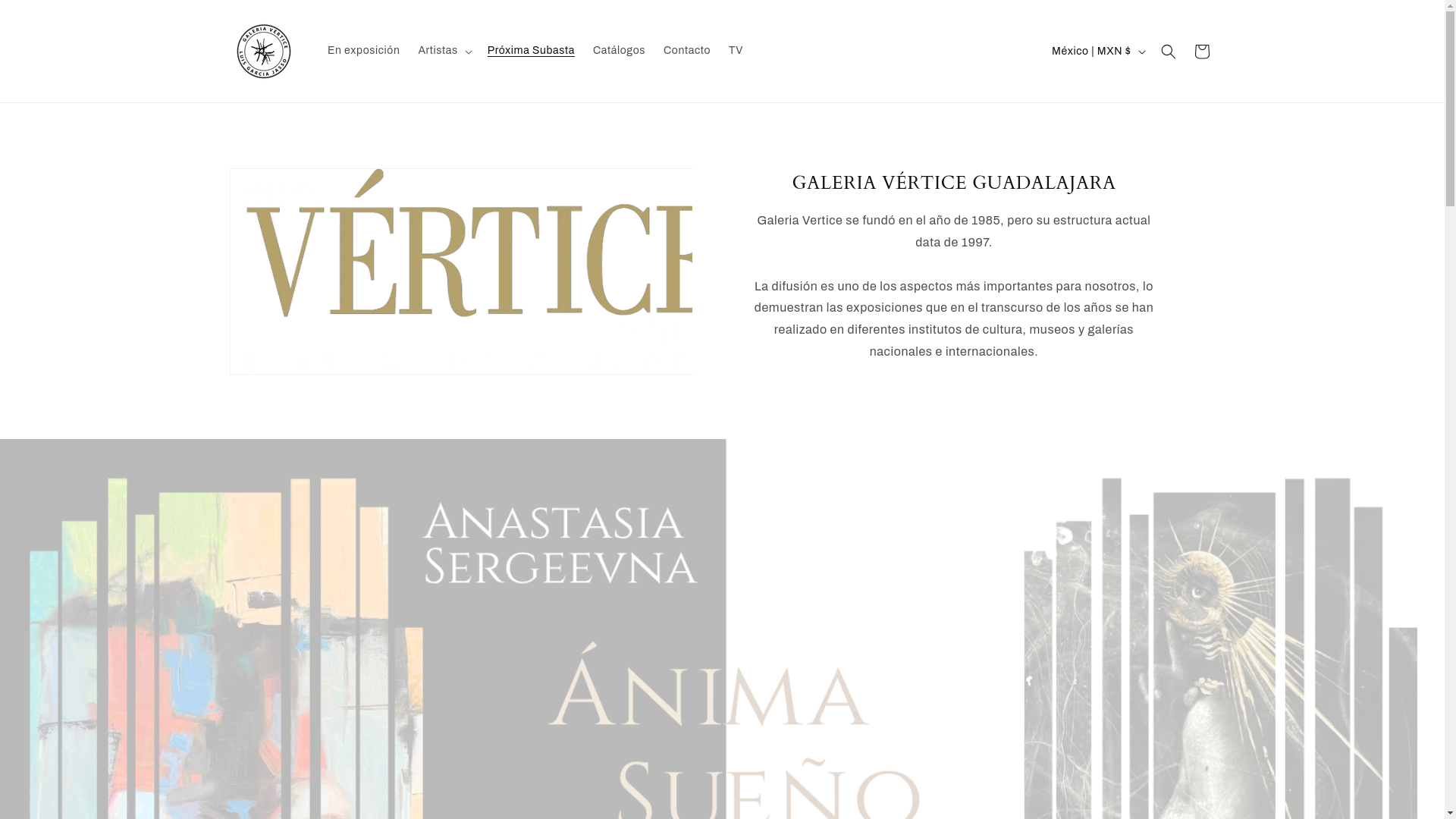 website screenshot of https://galeriavertice.mx/