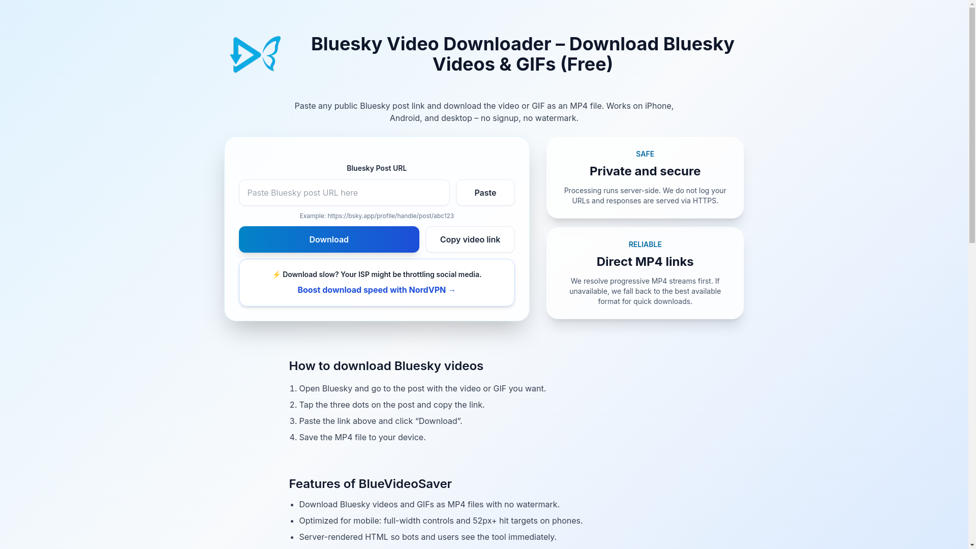website screenshot of https://bluevideosaver.com/