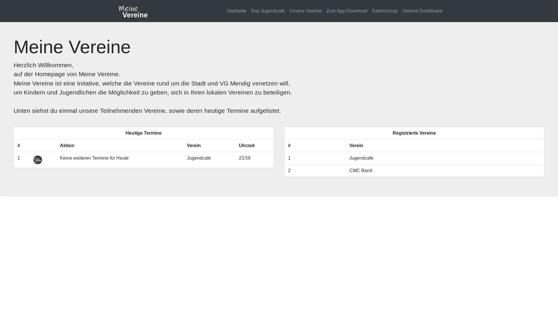 website screenshot of https://meinevereine.com/