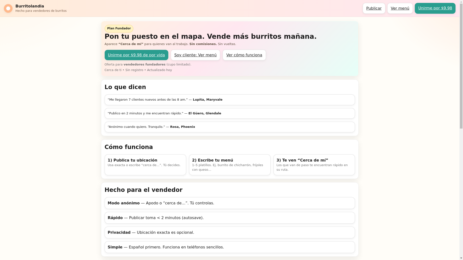 website screenshot of https://burritoscerca.com/