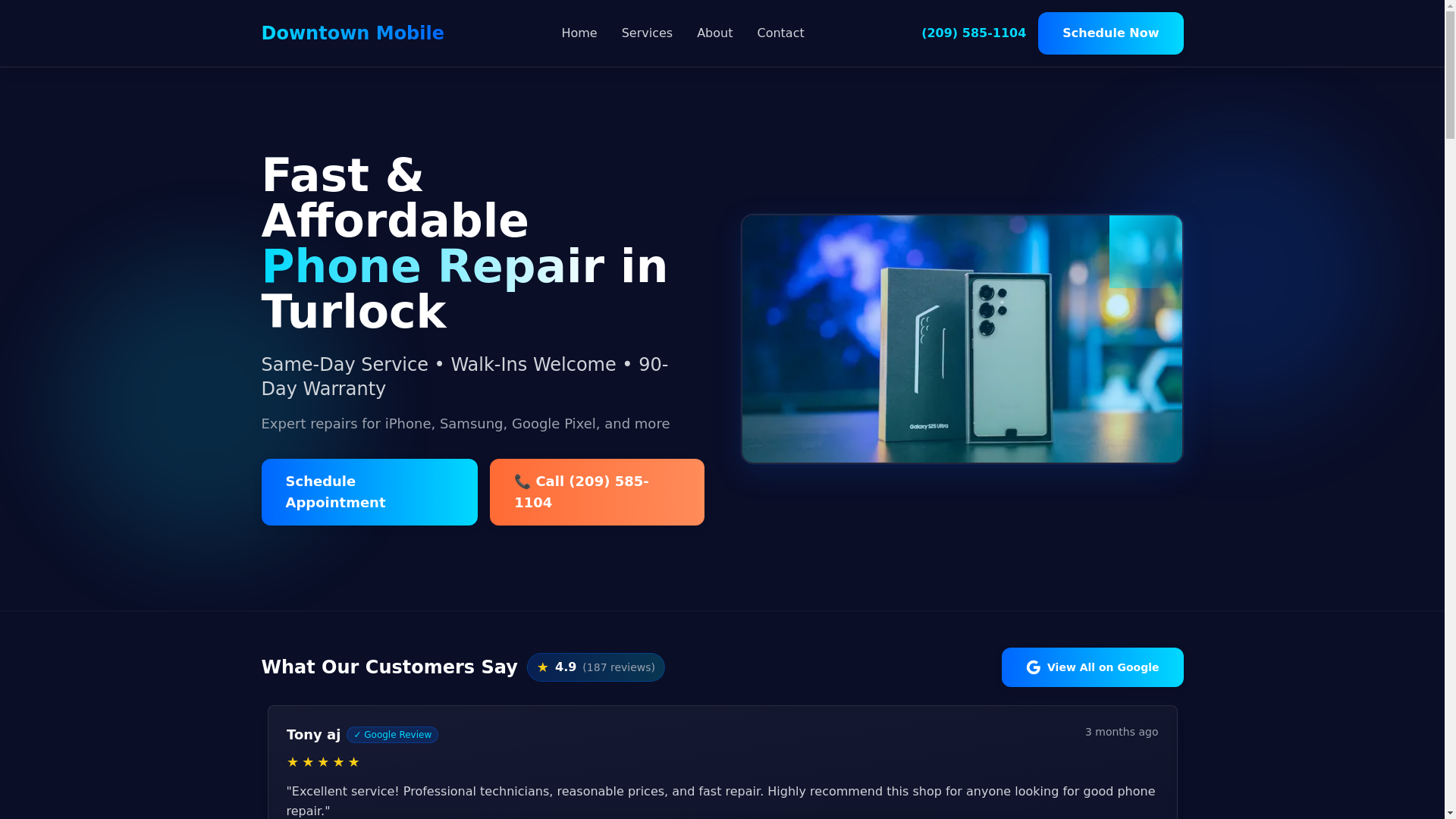 website screenshot of https://downtownmobilerepair.com/