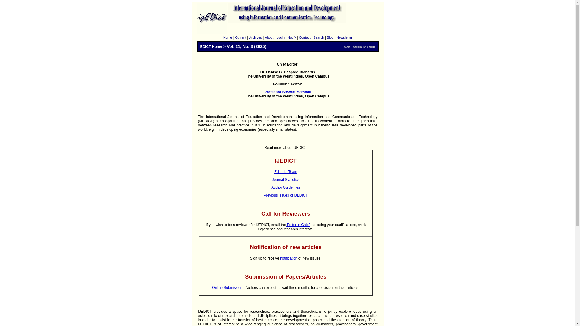 website screenshot of http://ijedict.dec.uwi.edu/