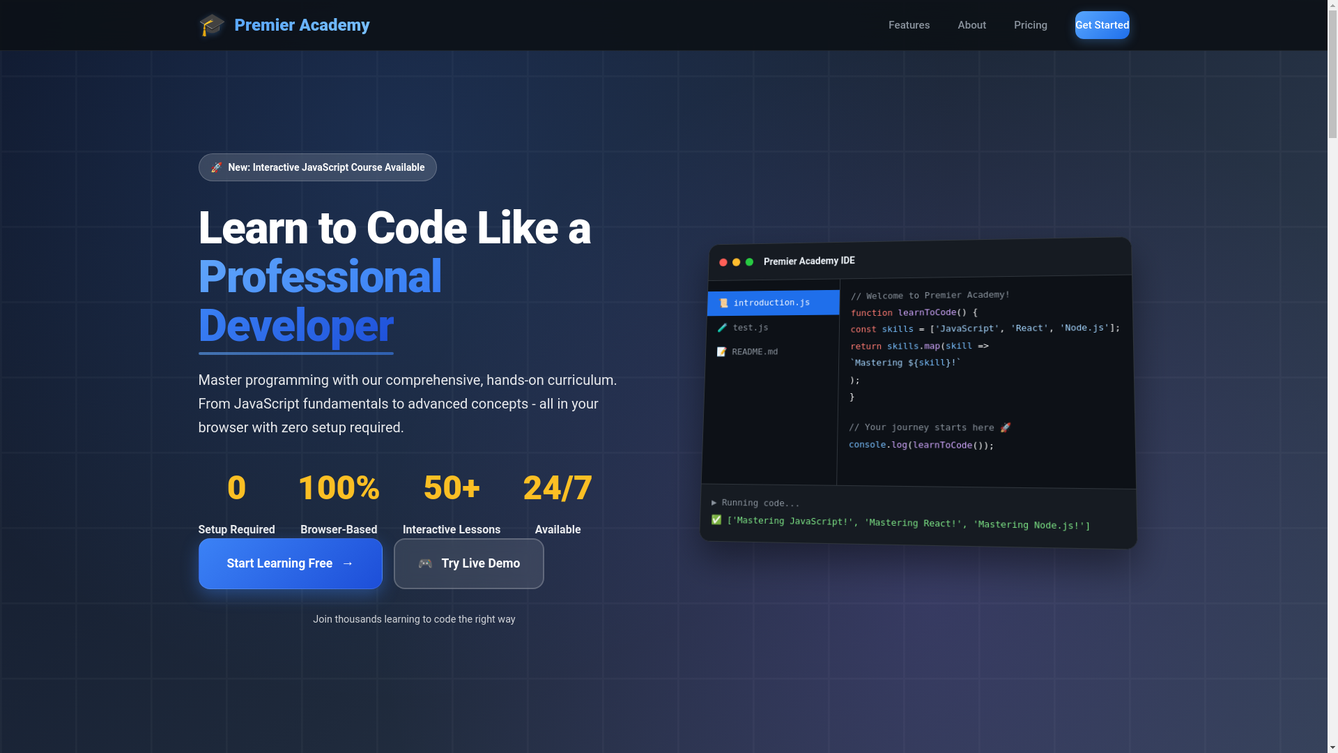 website screenshot of https://premier-academy.pages.dev/