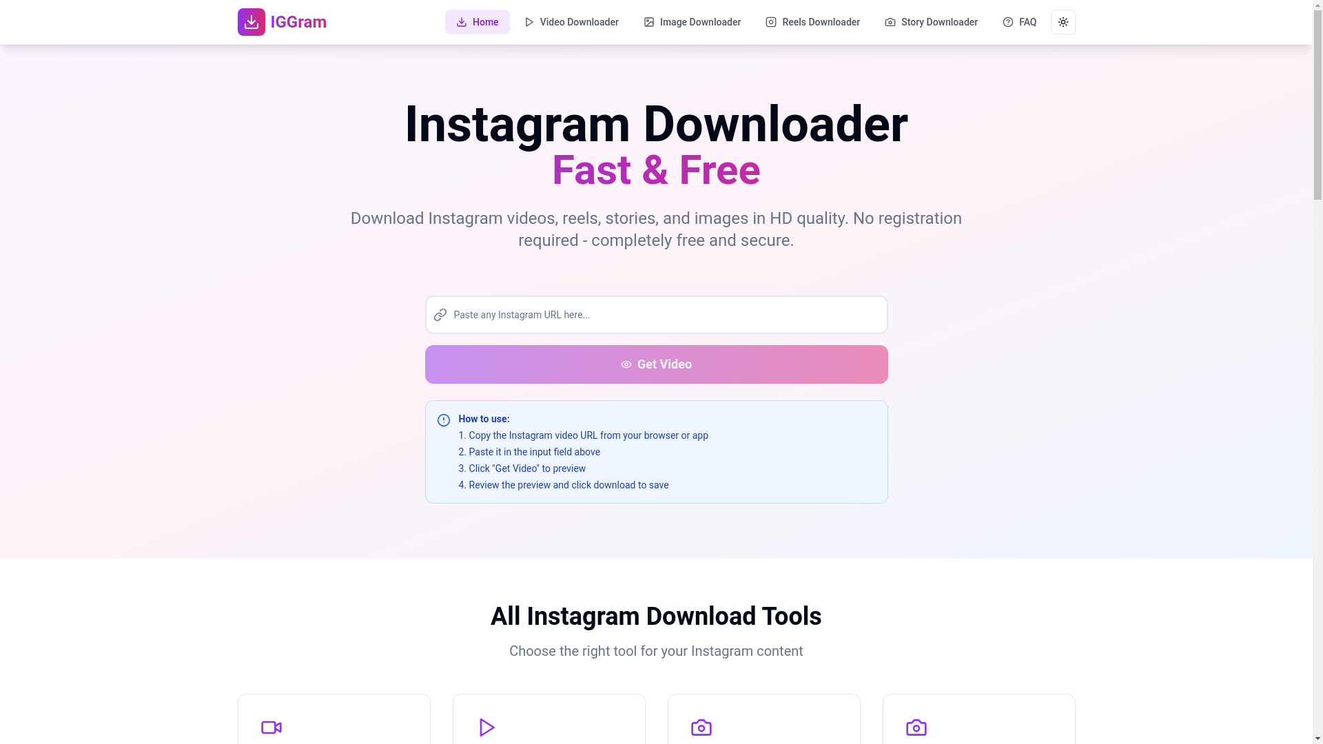 website screenshot of https://fastinstadownloader.com/