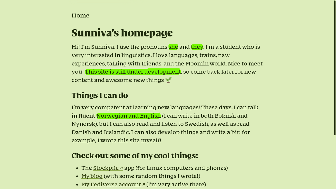 website screenshot of https://sunniva.garden/en