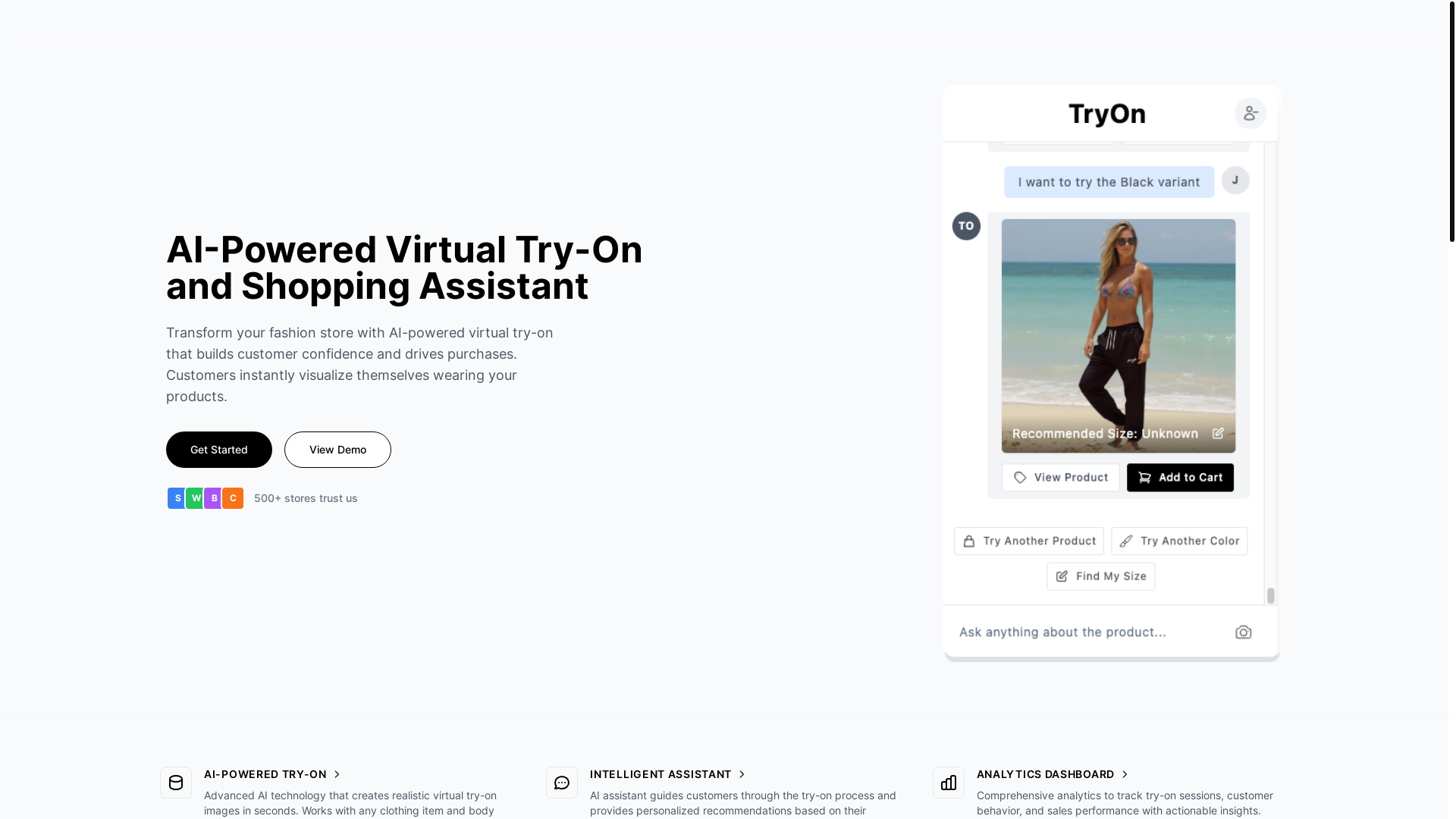 website screenshot of https://tryon-landing.pages.dev/