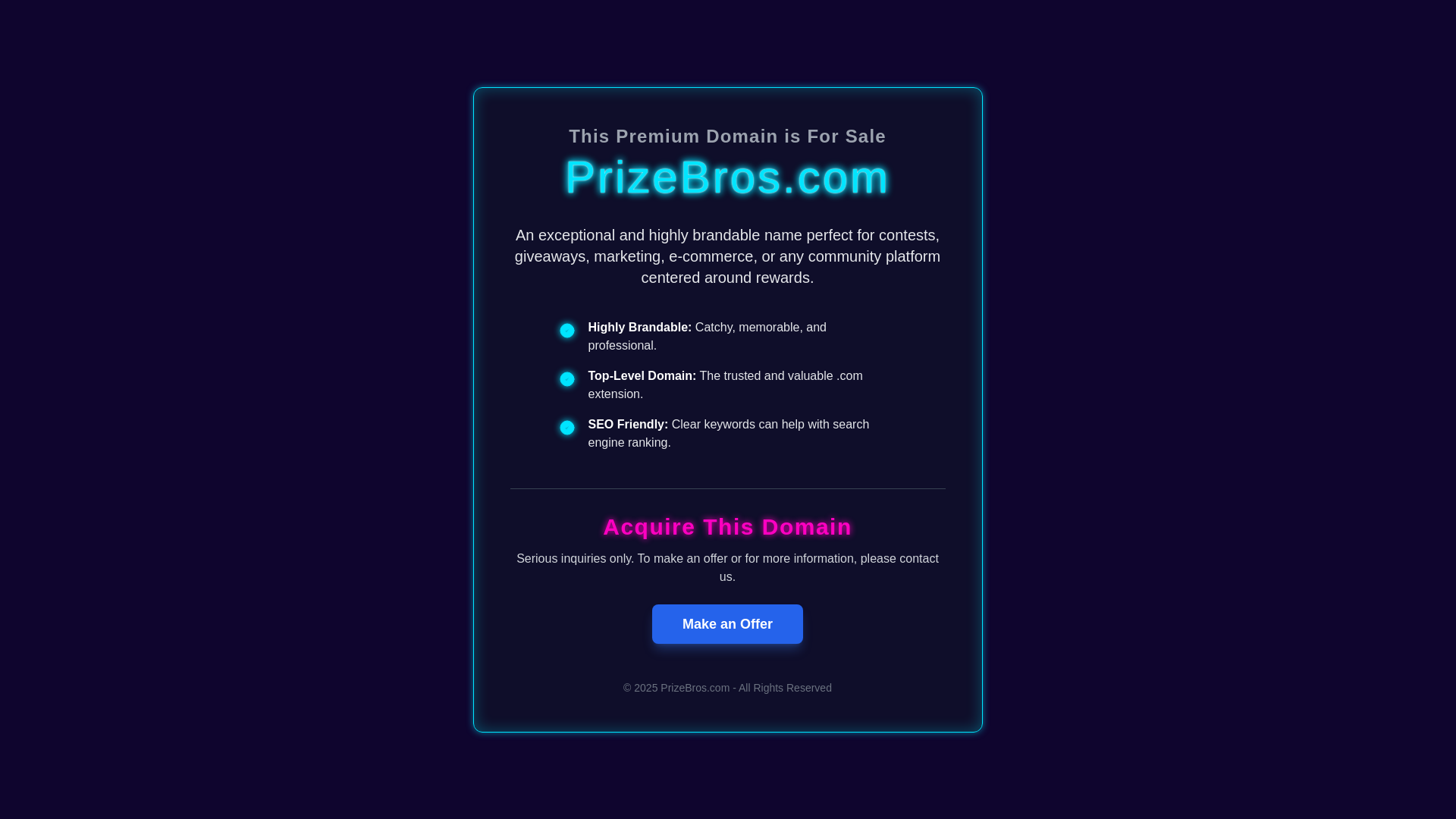 website screenshot of https://prizebros.com