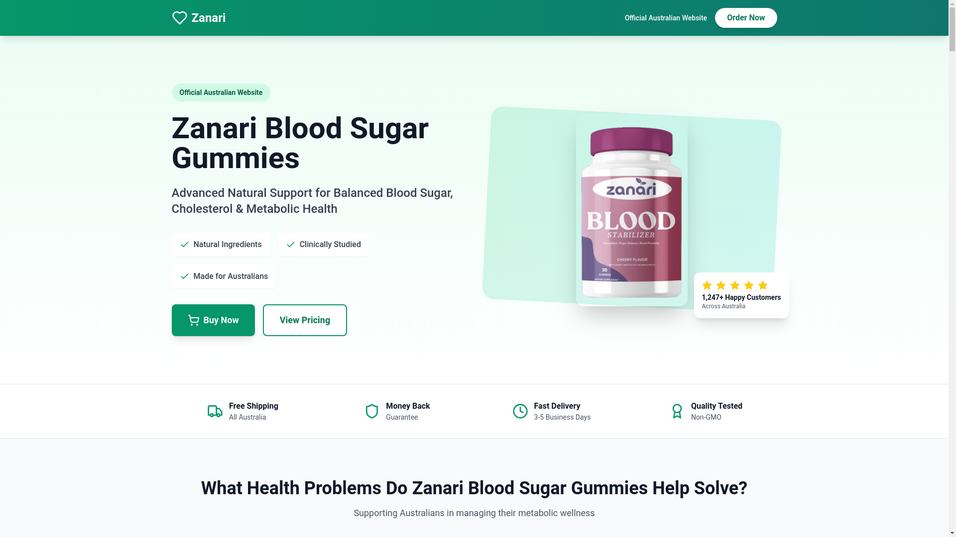 website screenshot of https://zanaribloodsugar.com/