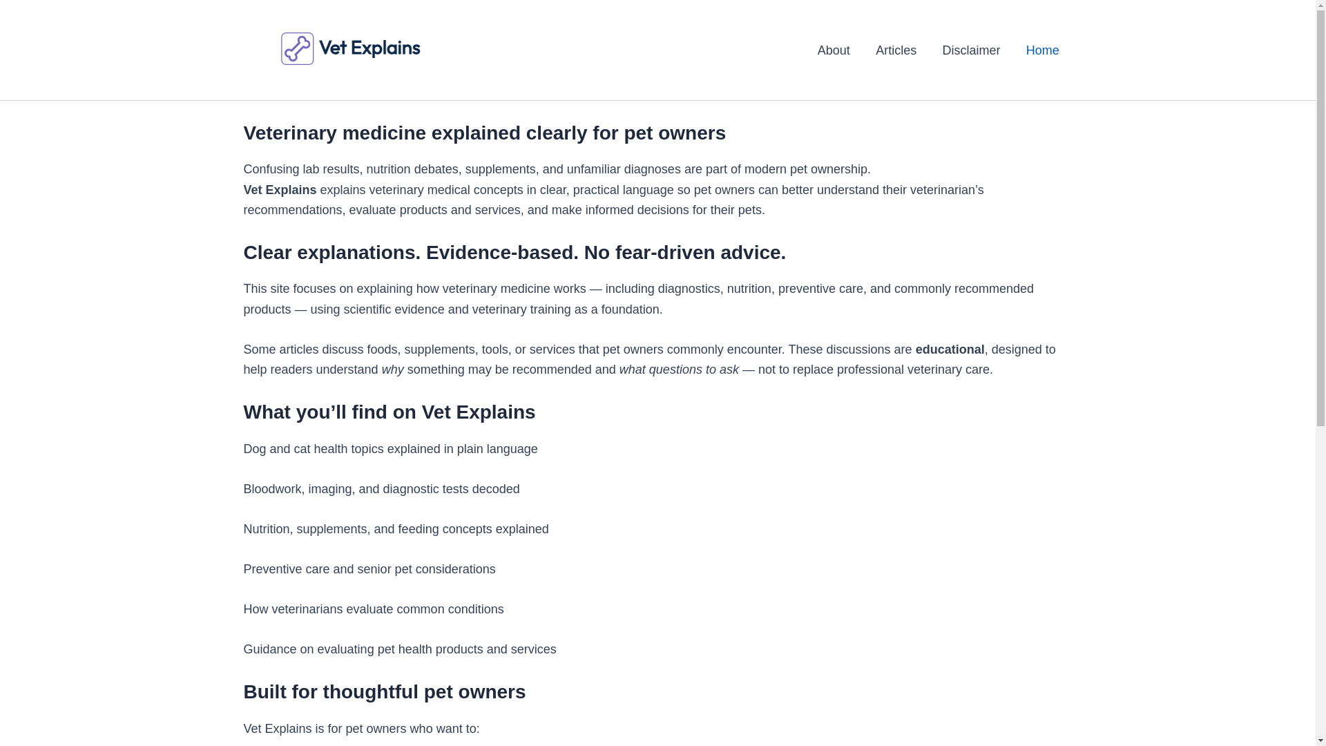 website screenshot of https://vetexplains.com/