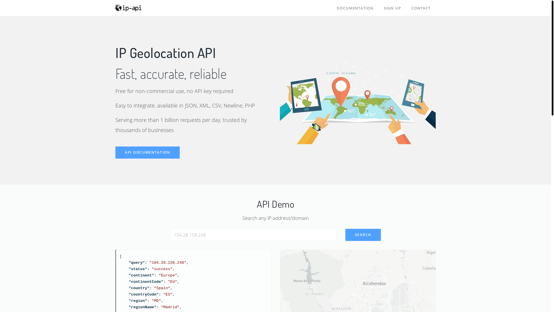 website screenshot of http://ip-api.com/