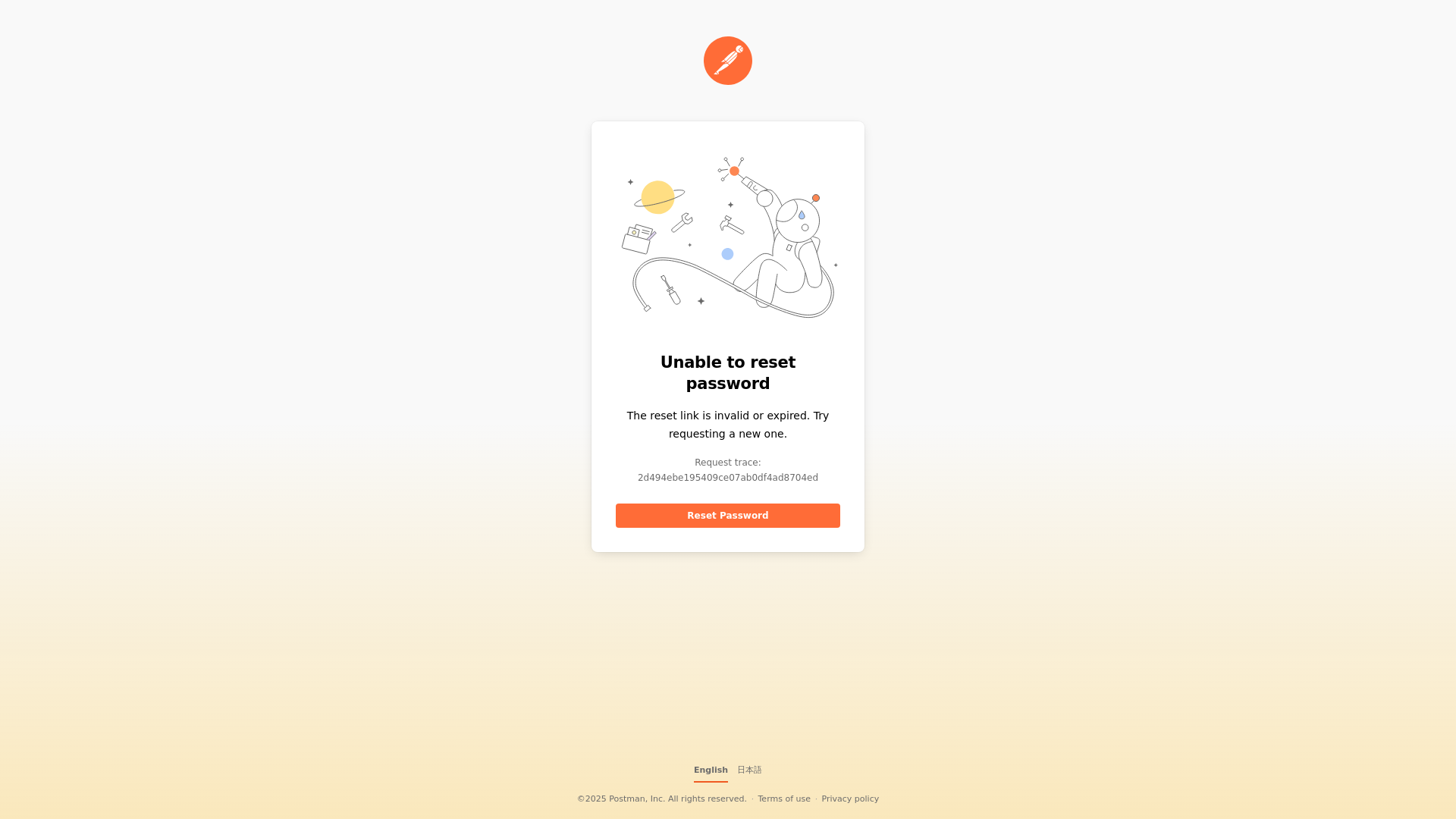 website screenshot of https://links3.getpostman.com/CL0/https:%2F%2Fidentity.getpostman.com%2Freset-password%3Ftoken=8d60513c3a8ae4e808b157637e2af0c7bbd53470afe875ce458bc8d47437eb40/1/0100019b66fb7383-a036fdb1-95bc-42fa-a092-d9bd358961e6-000000/kfeXYMRwfZv0g8sNYeiTvy8enW8rczfHKG9BOl2rrM8=437