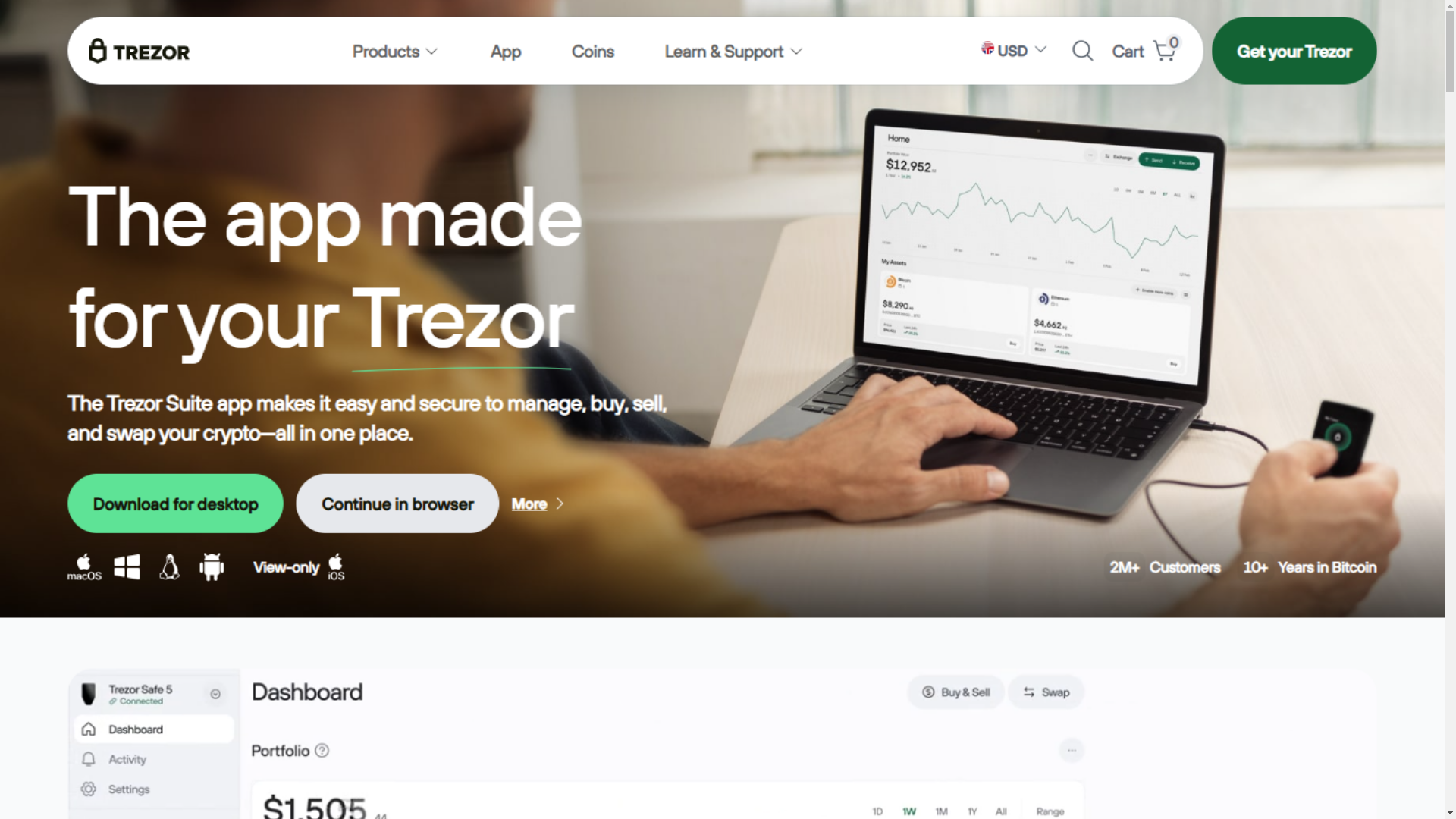 website screenshot of https://app-trezosuite.framer.ai/