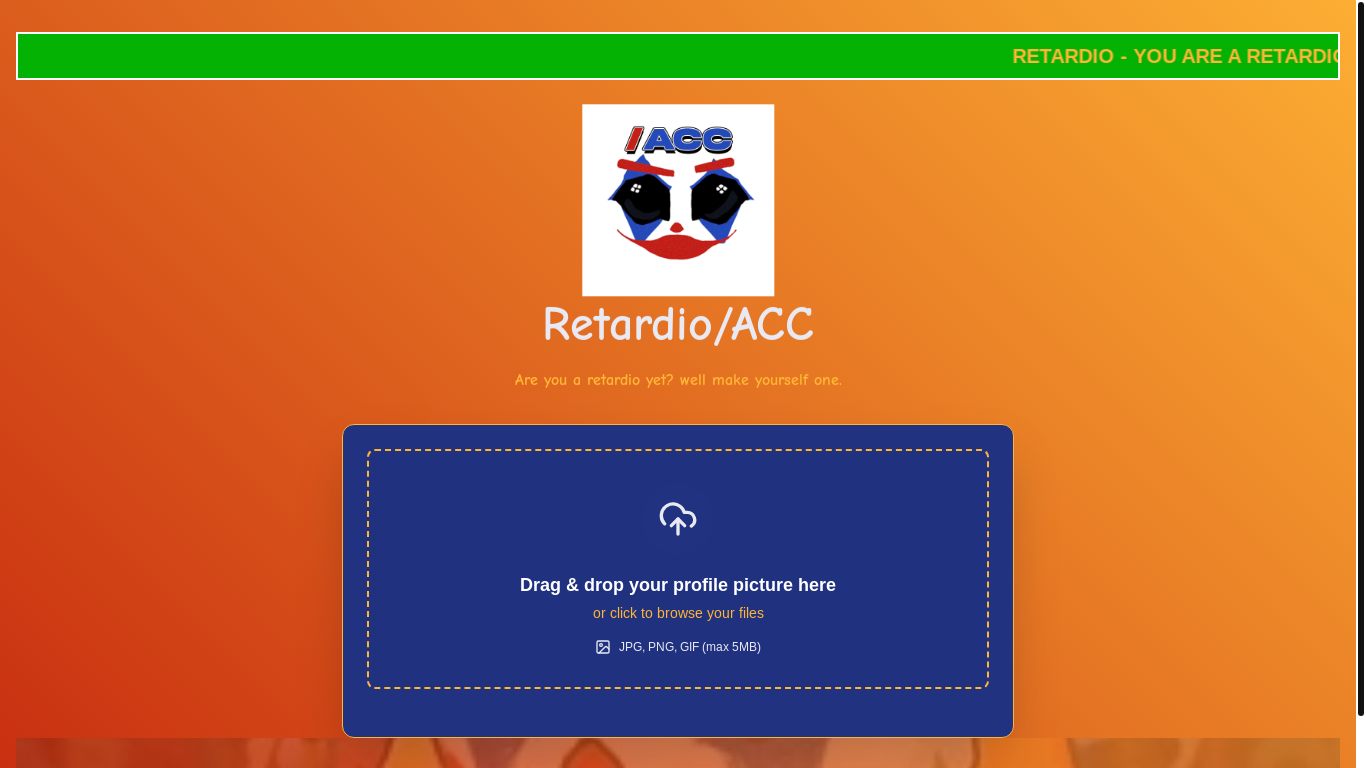 website screenshot of https://retardioacc.xyz/