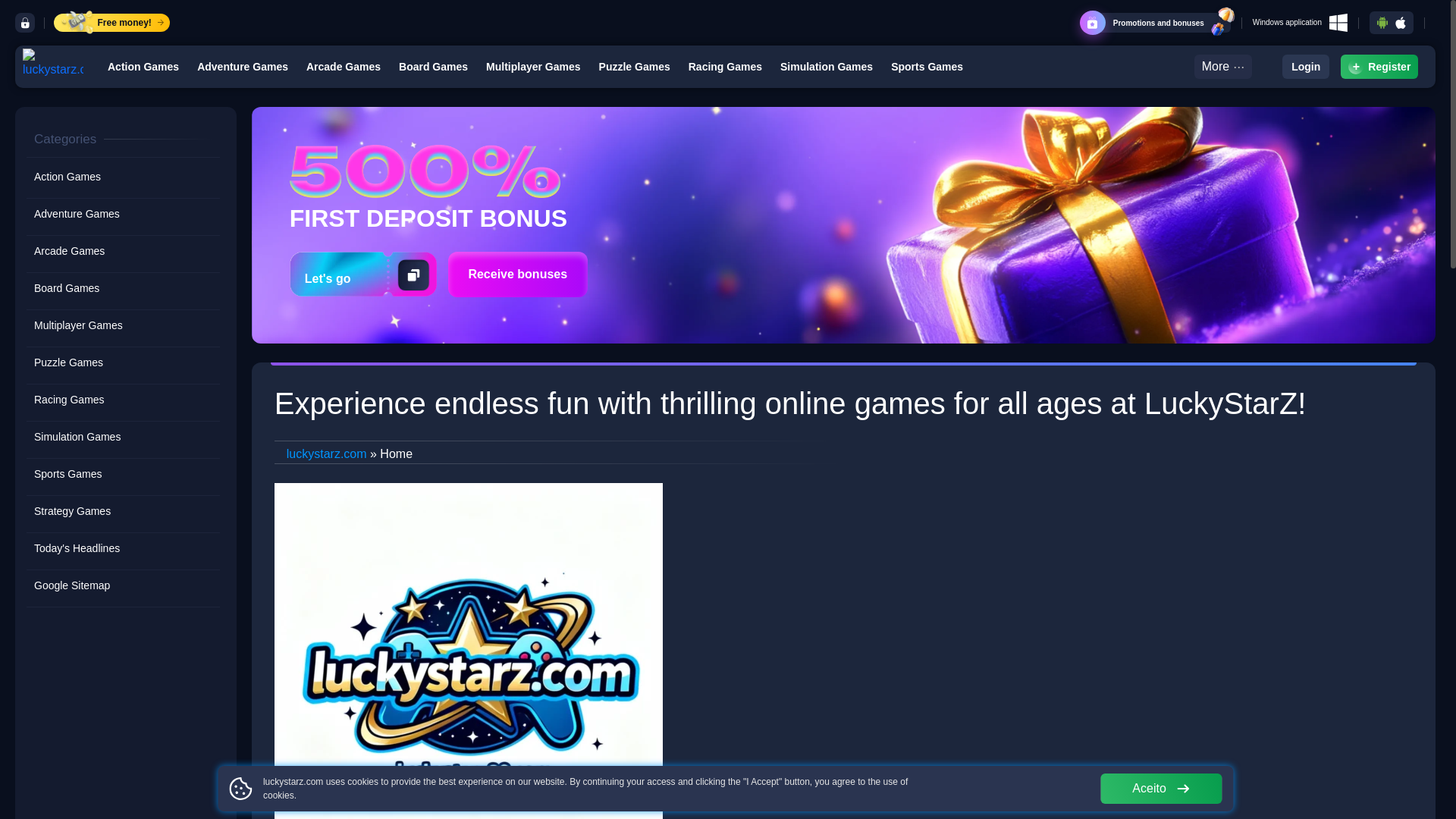 website screenshot of https://luckystarz88.com/