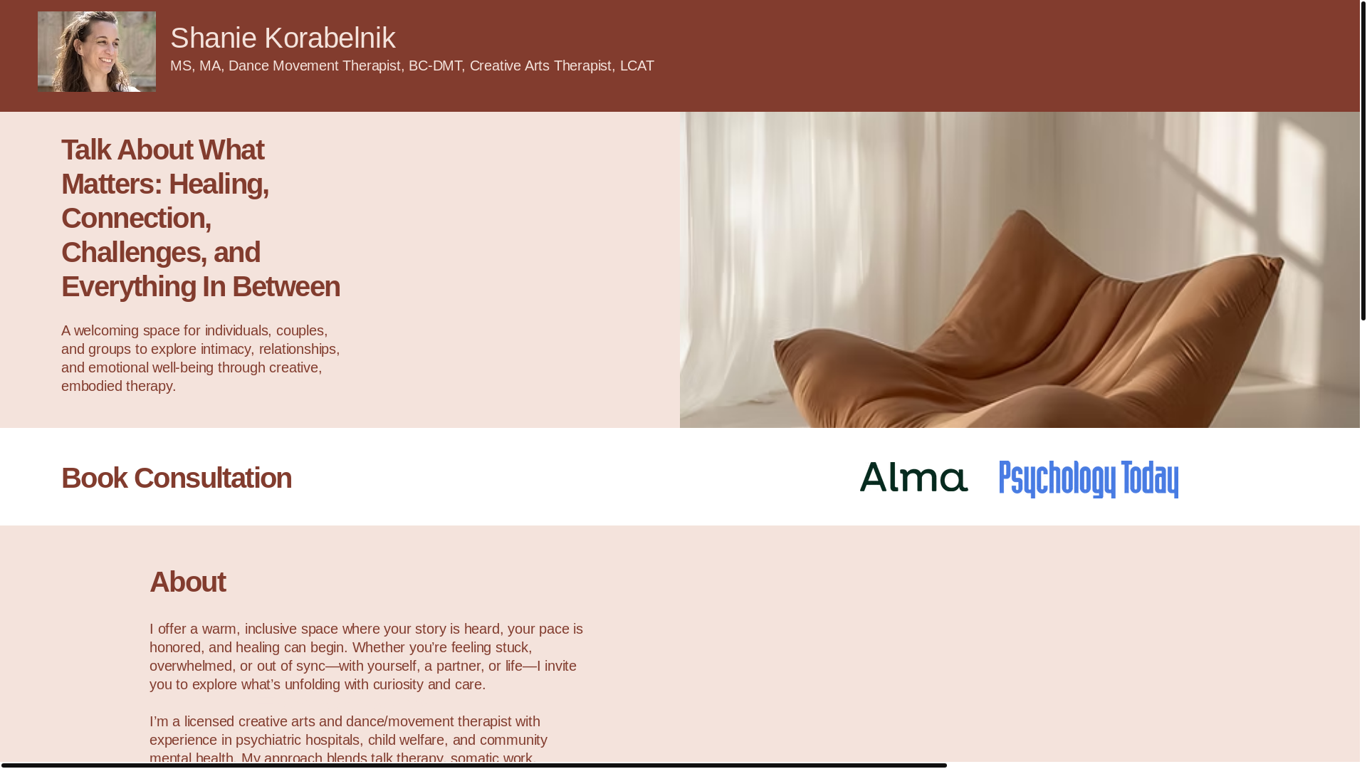 website screenshot of https://shaniekorabelnik.com/