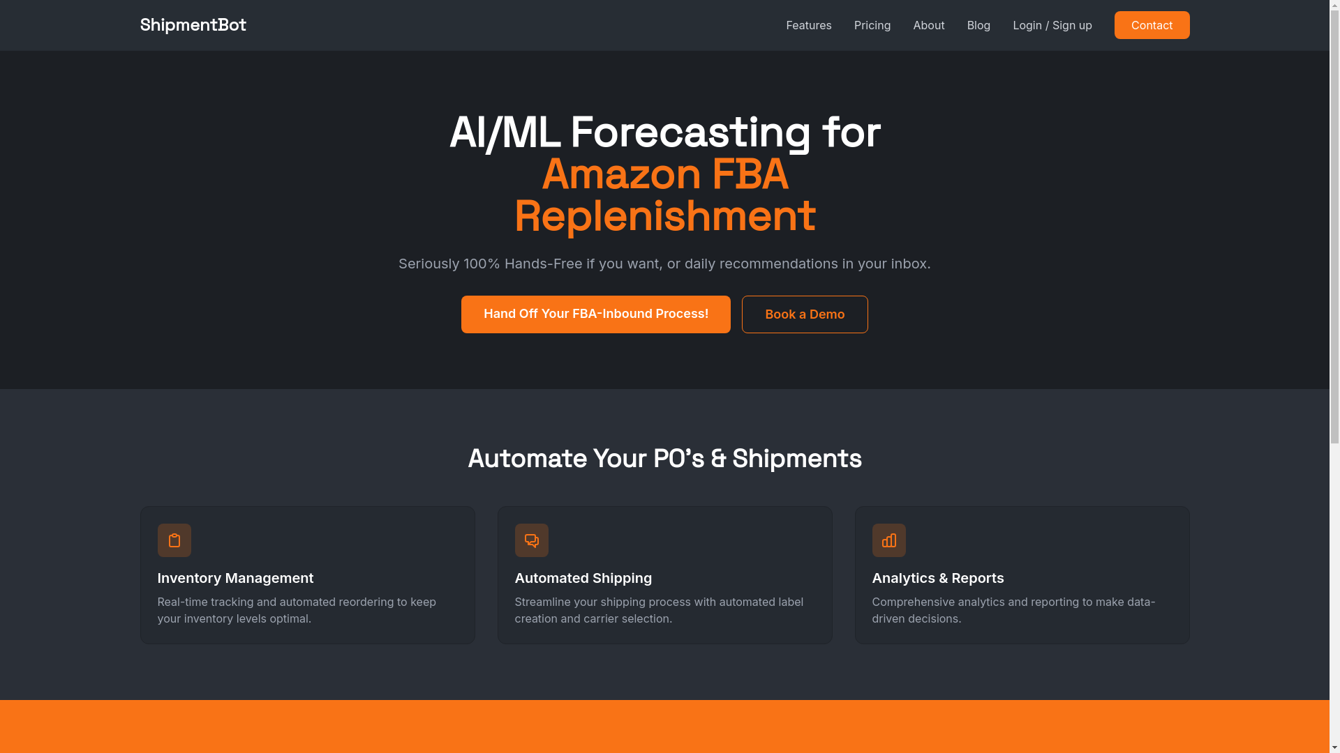 website screenshot of https://shipmentbot-marketing.pages.dev/