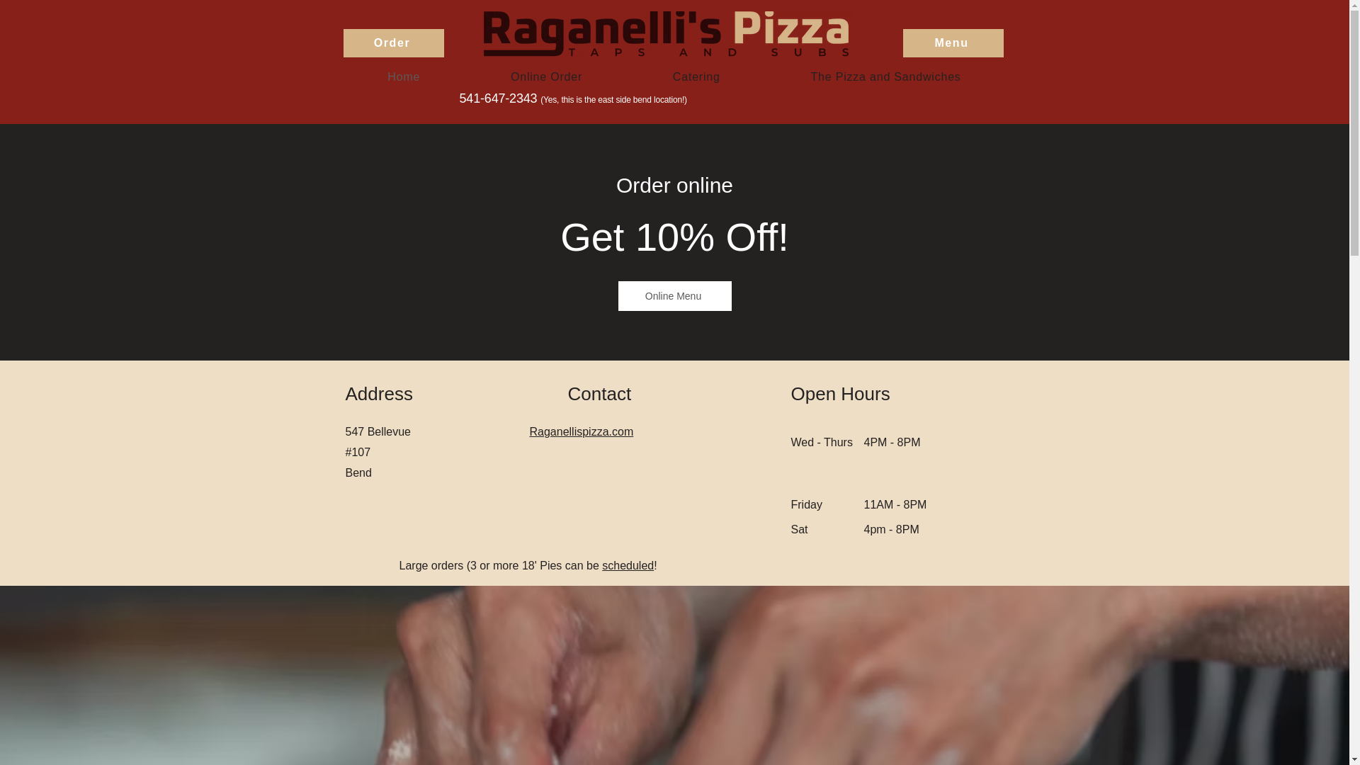 website screenshot of https://raganellispizzatapsandsubs.com/