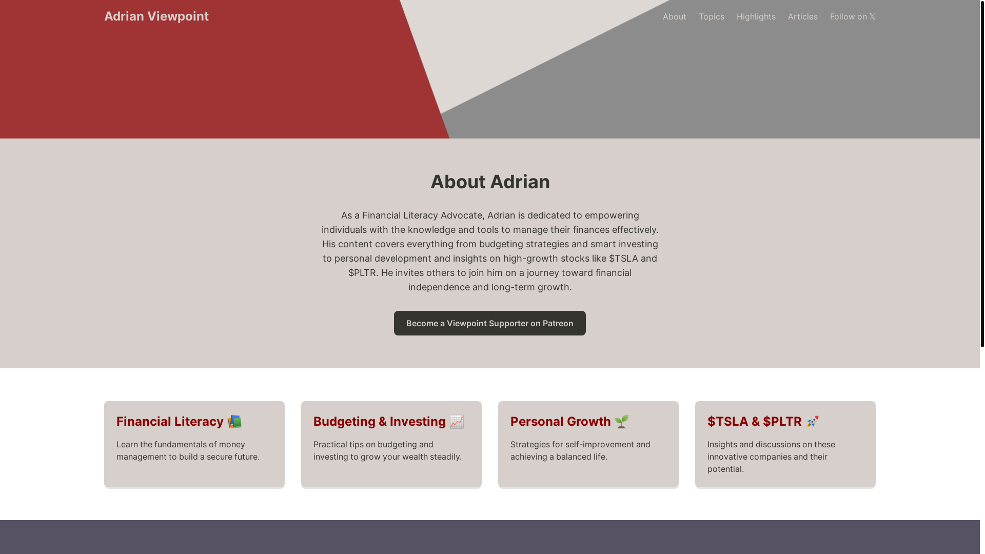 website screenshot of https://adrianviewpoint.com/