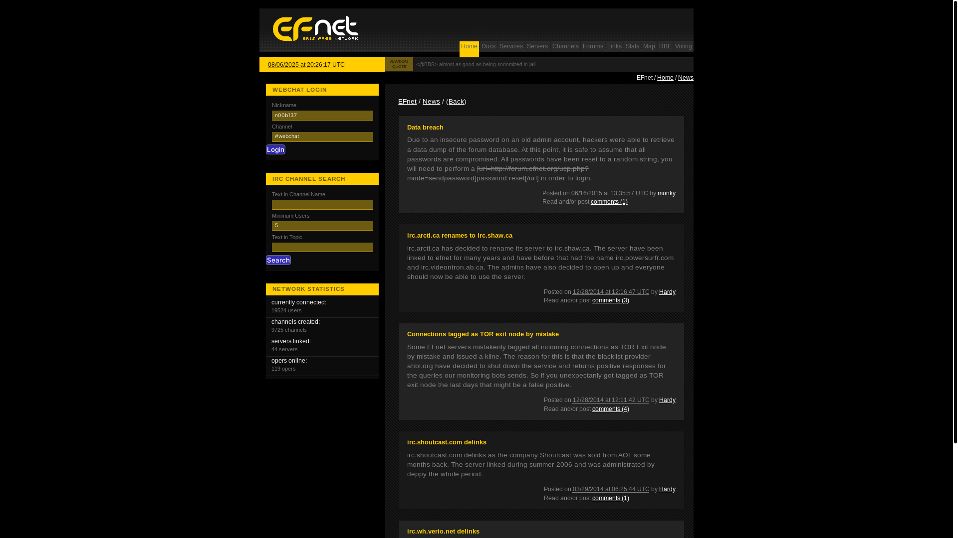 website screenshot of http://www.efnet.org/