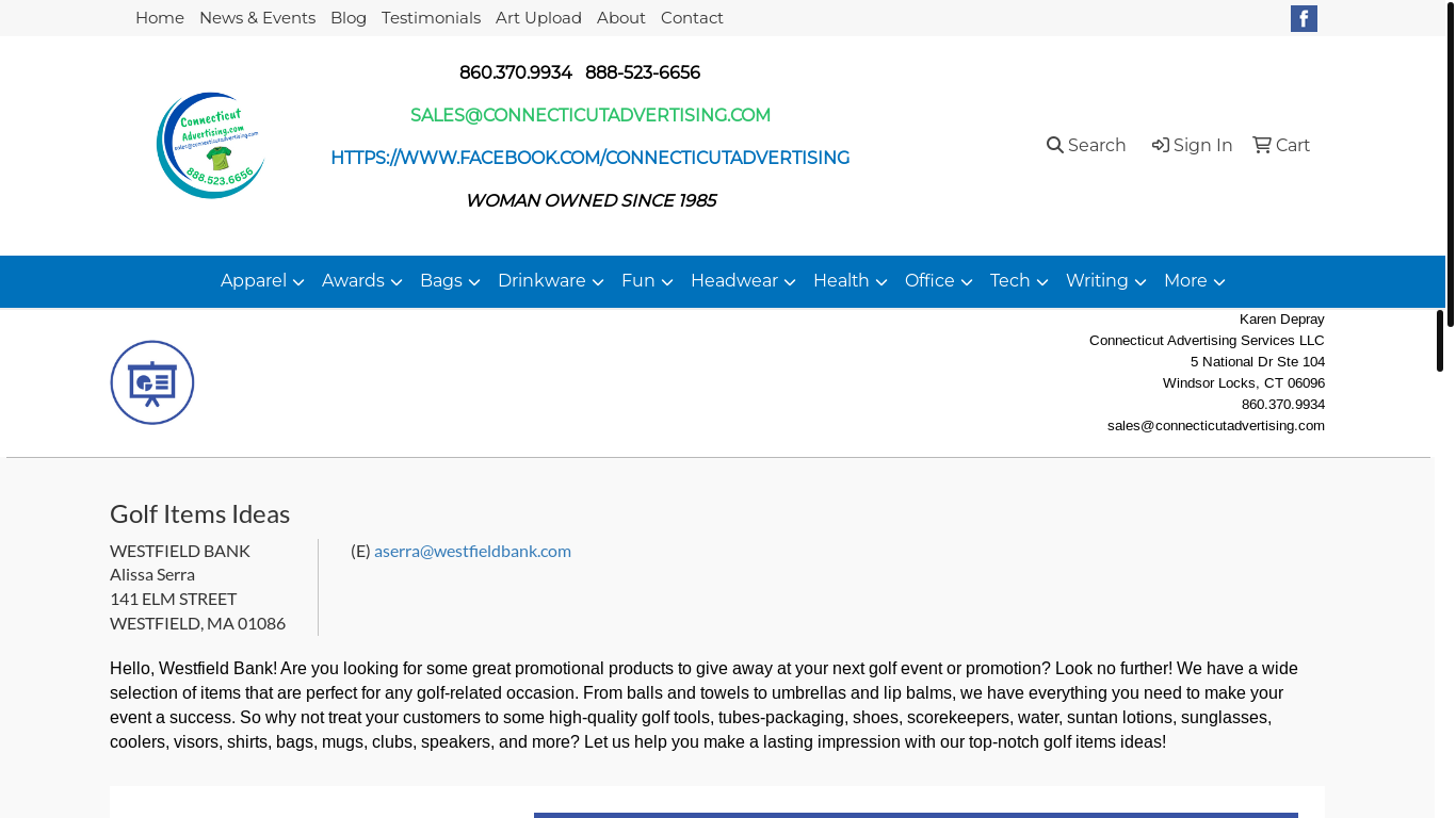 website screenshot of https://www.promoplace.com/connecticutad/viewpres/60007367478