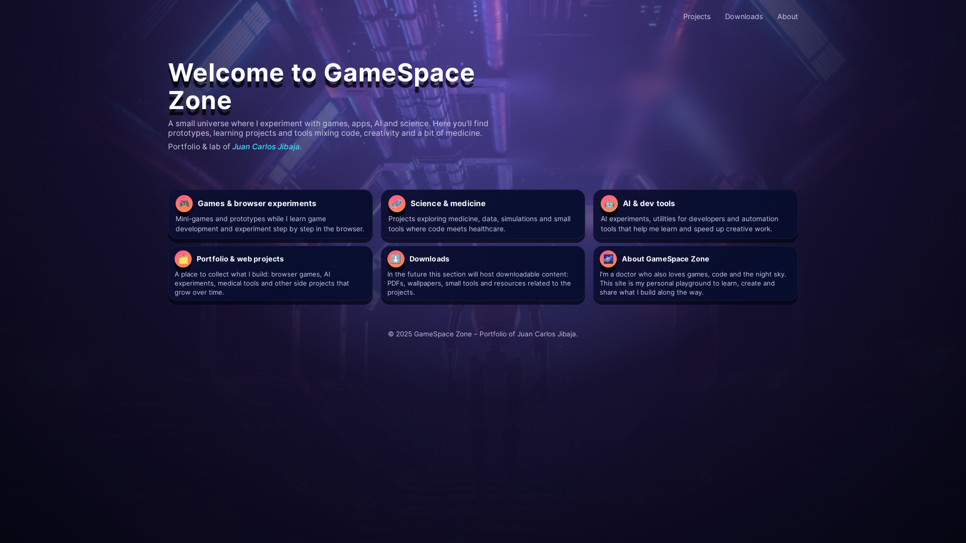 website screenshot of https://gamespacezone.com/