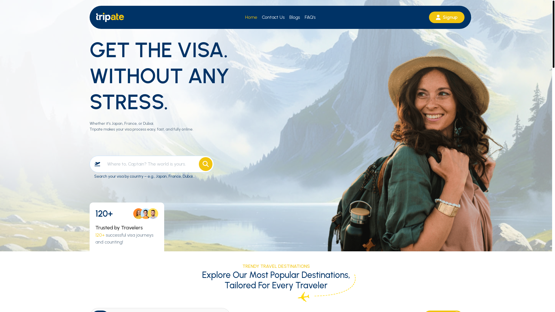 website screenshot of https://tripate.in/