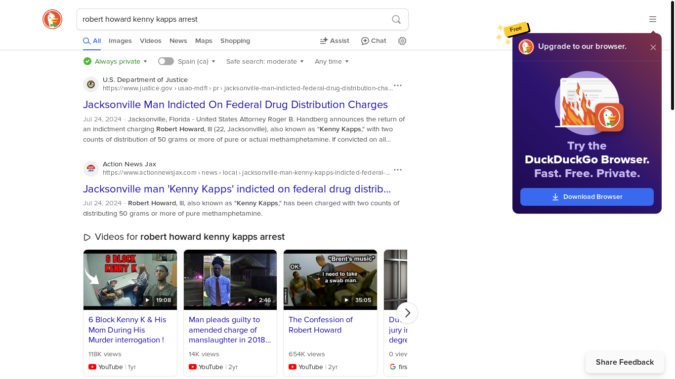 website screenshot of https://duckduckgo.com/search?q=robert+howard+kenny+kapps+arrest