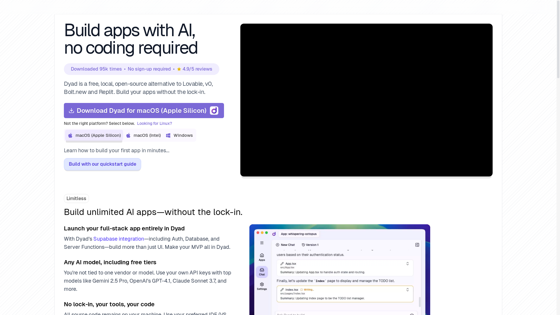 website screenshot of https://dyad.sh/