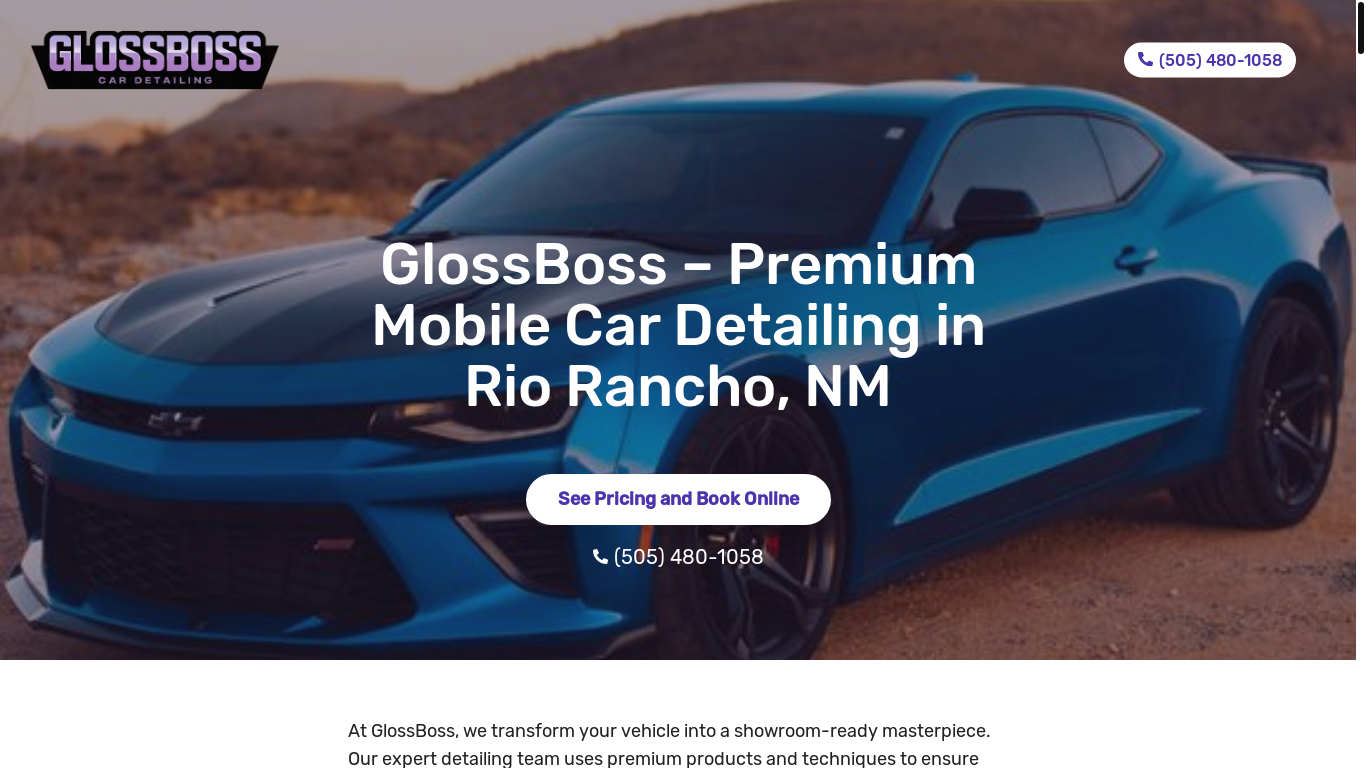 website screenshot of https://glossbossmobiledetail.com/
