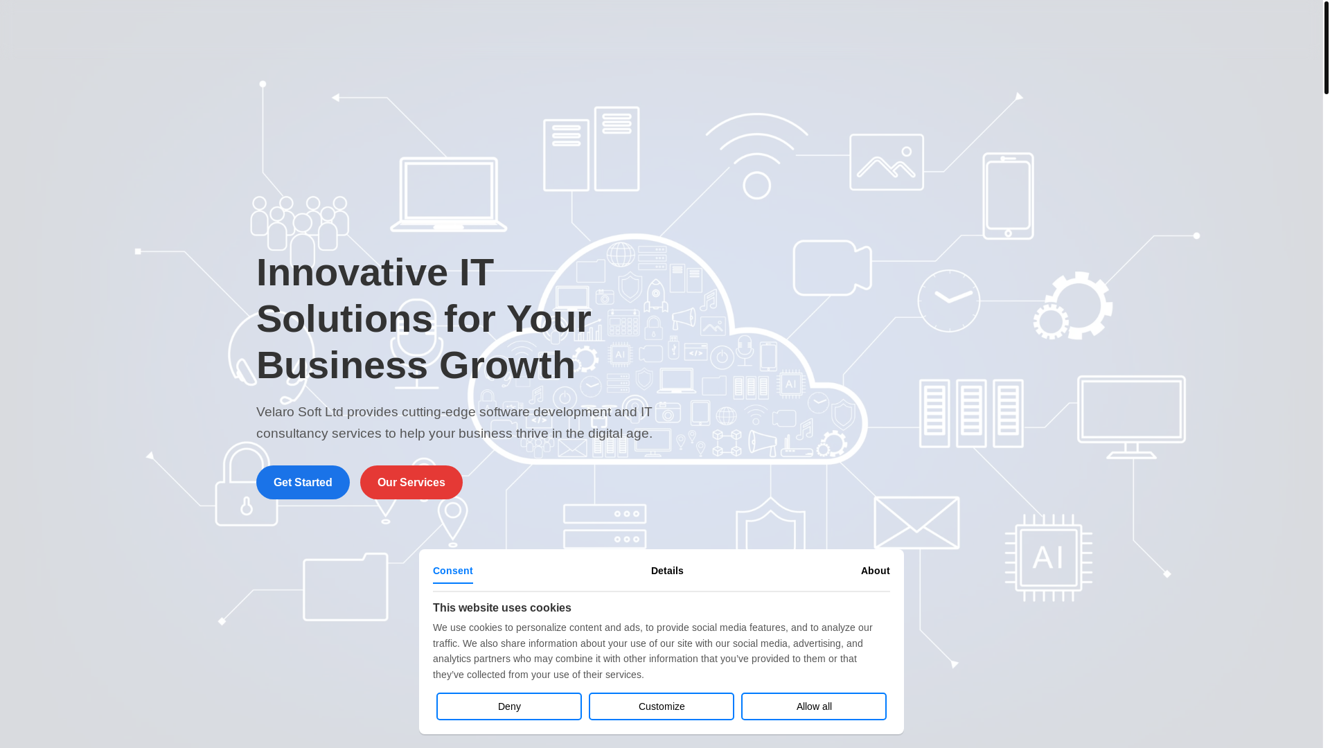 website screenshot of https://velarosoft.com/