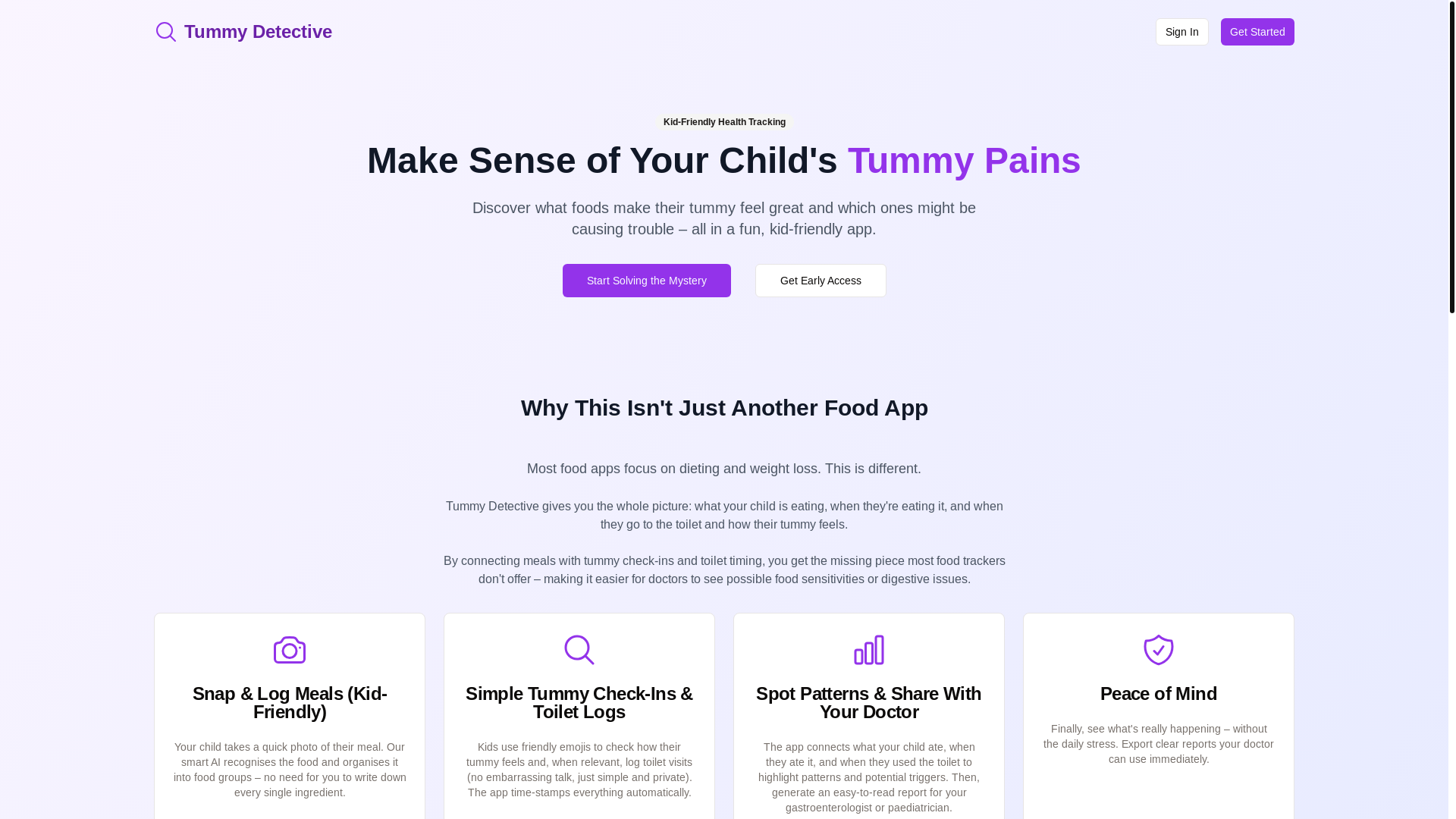 website screenshot of https://tummydetective.com/